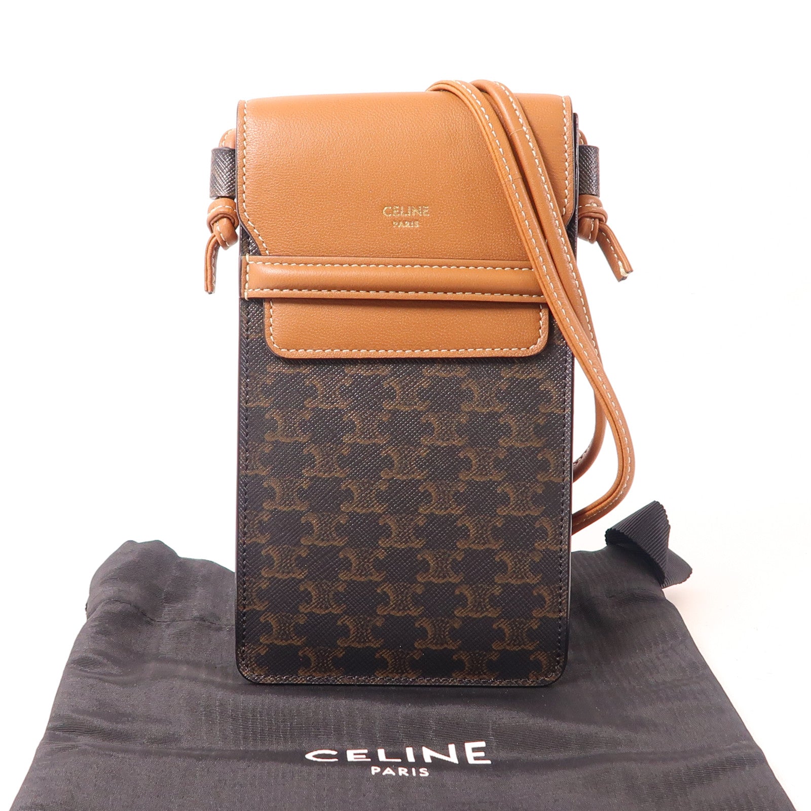 CELINE 羊皮皮革/塗層帆布Triomphe肩背袋