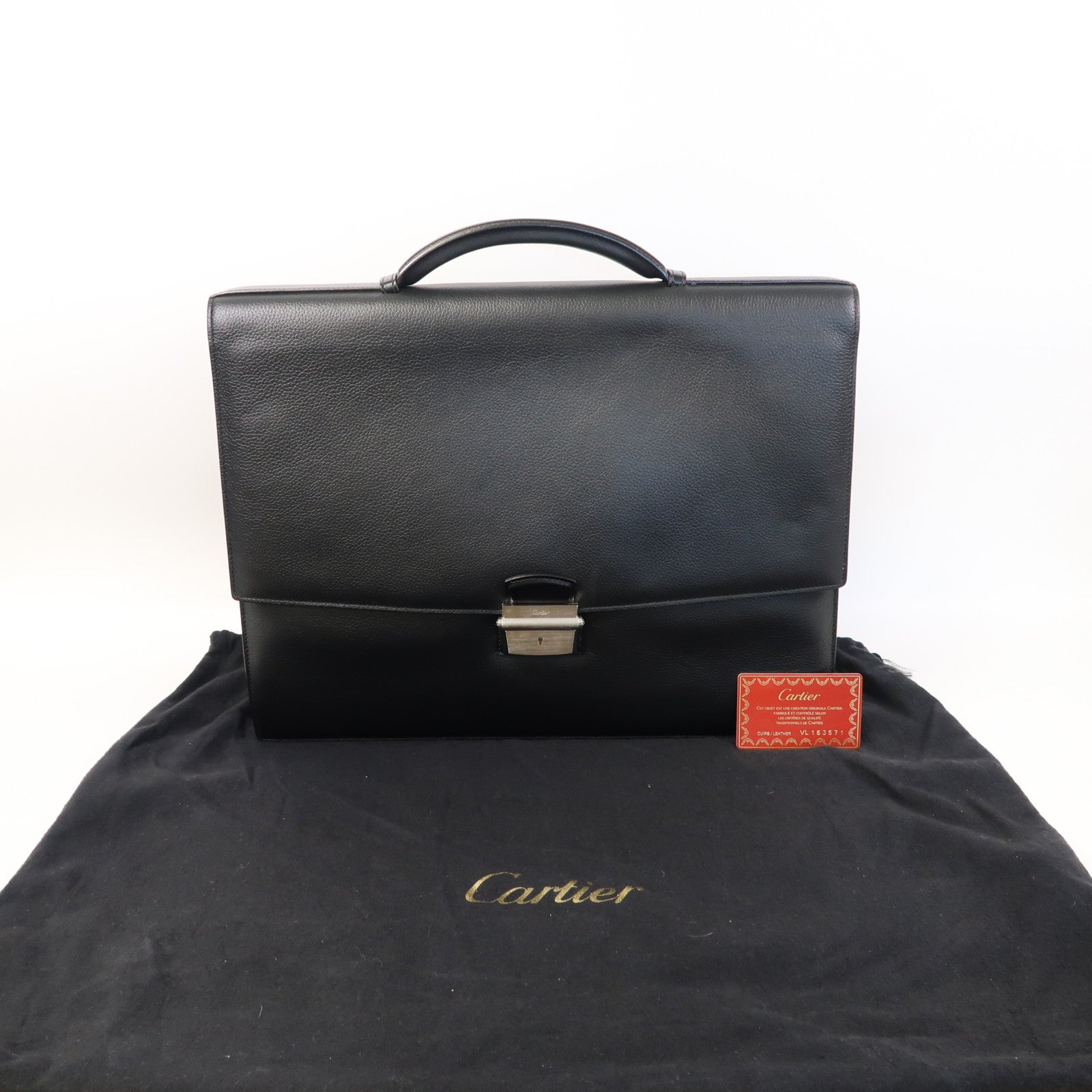 CARTIER 牛皮皮革Briefcase銀扣公事包黑色