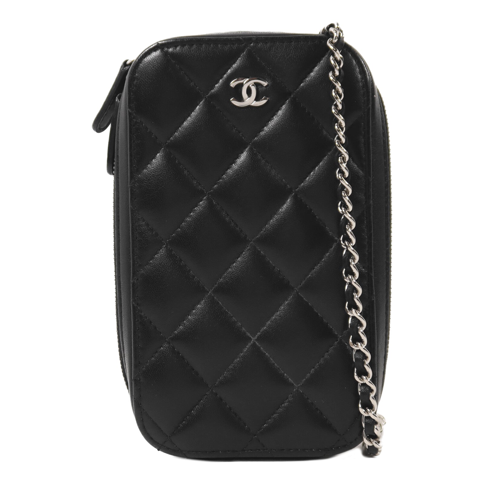 CHANEL 【激減優惠】牛皮皮革Phone Bag銀扣鏈帶肩背袋