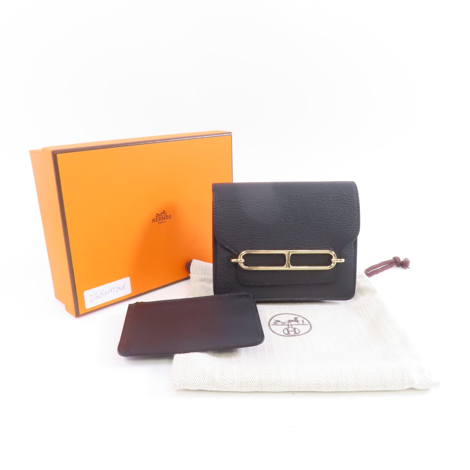 HERMES 【激減優惠】Chevre皮革Roulis Slim金扣錢包Noir/黑色