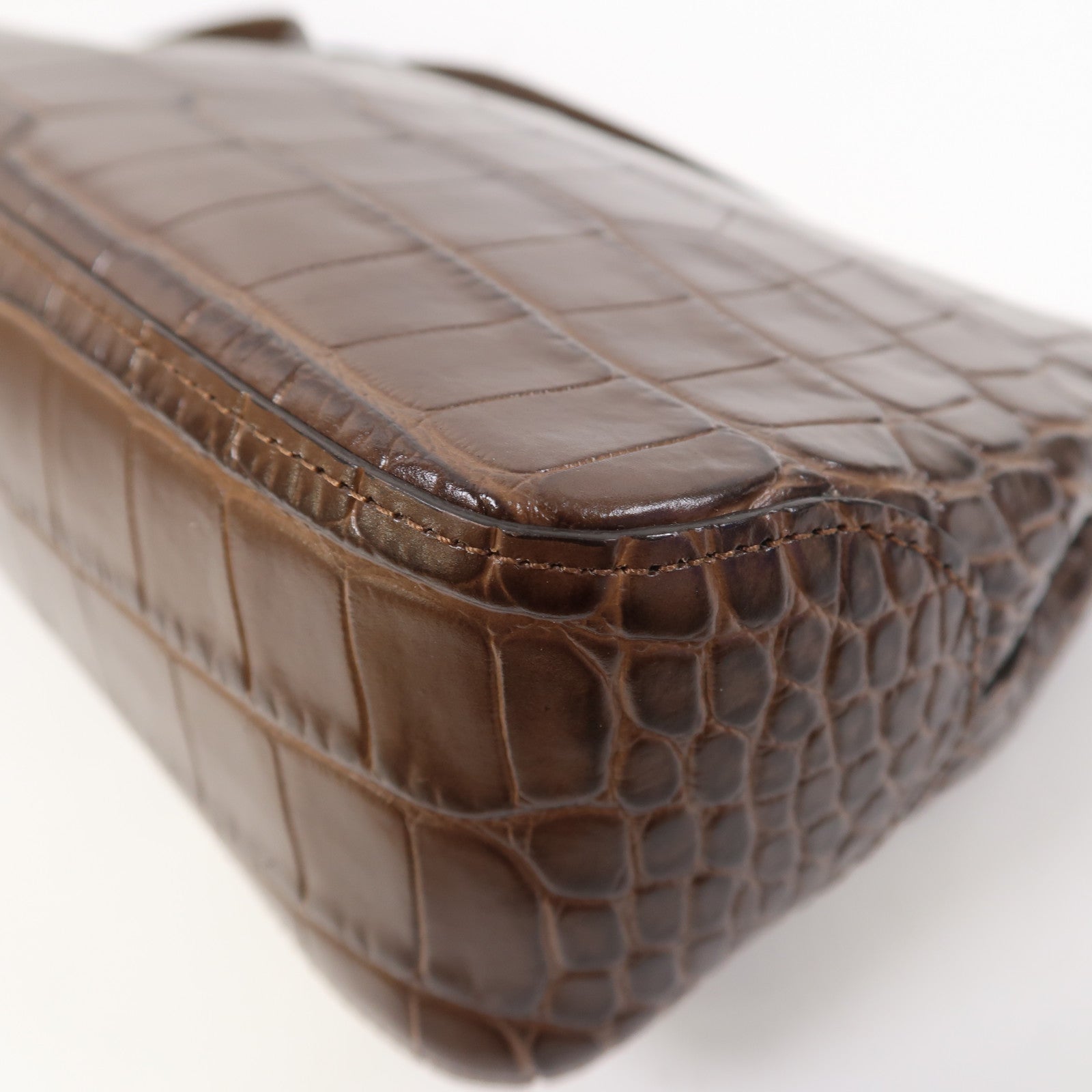 Longchamp 牛皮皮革Shoulder Bag銀扣肩背袋啡色
