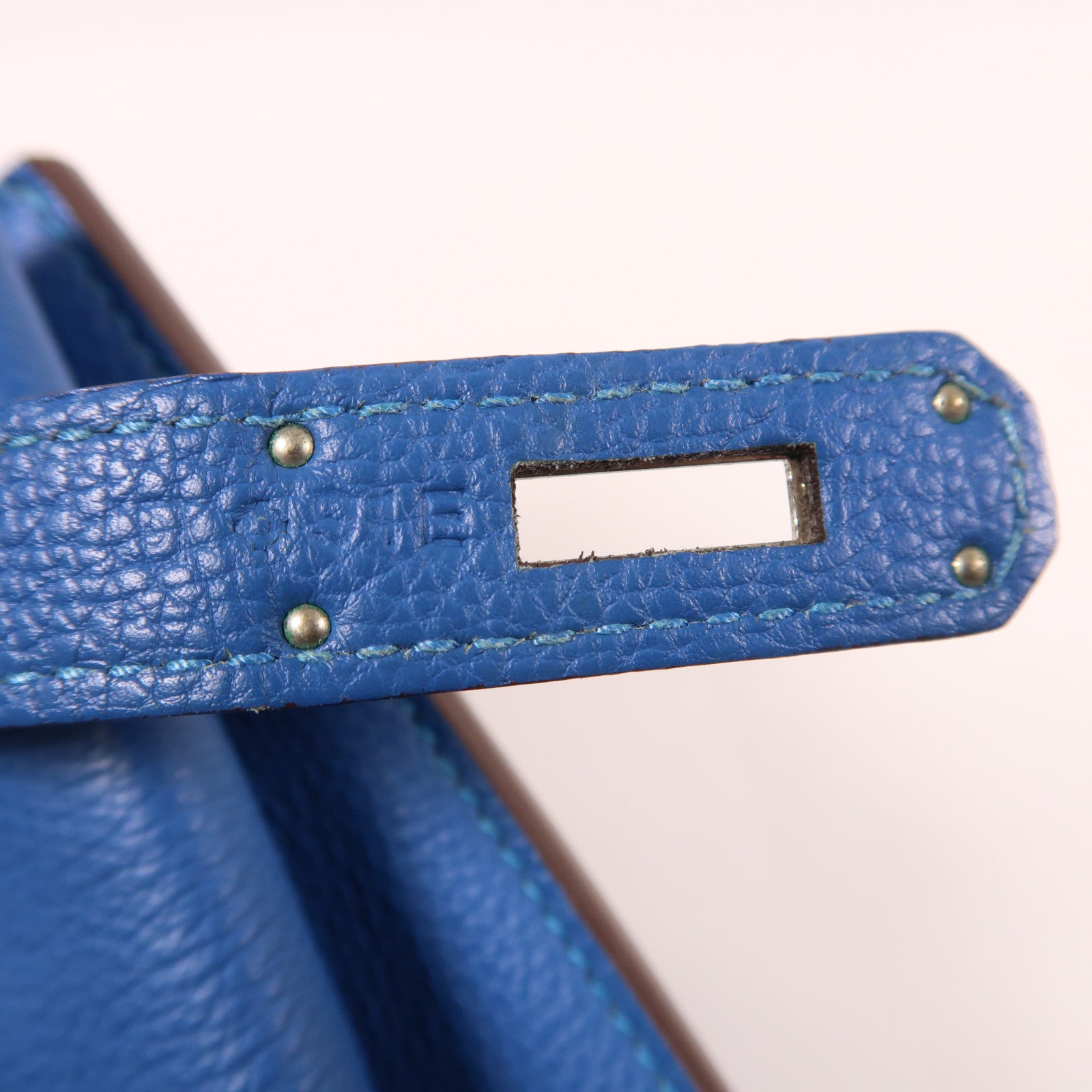 HERMES Togo皮革So Kelly 22銀扣肩背袋希臘藍色