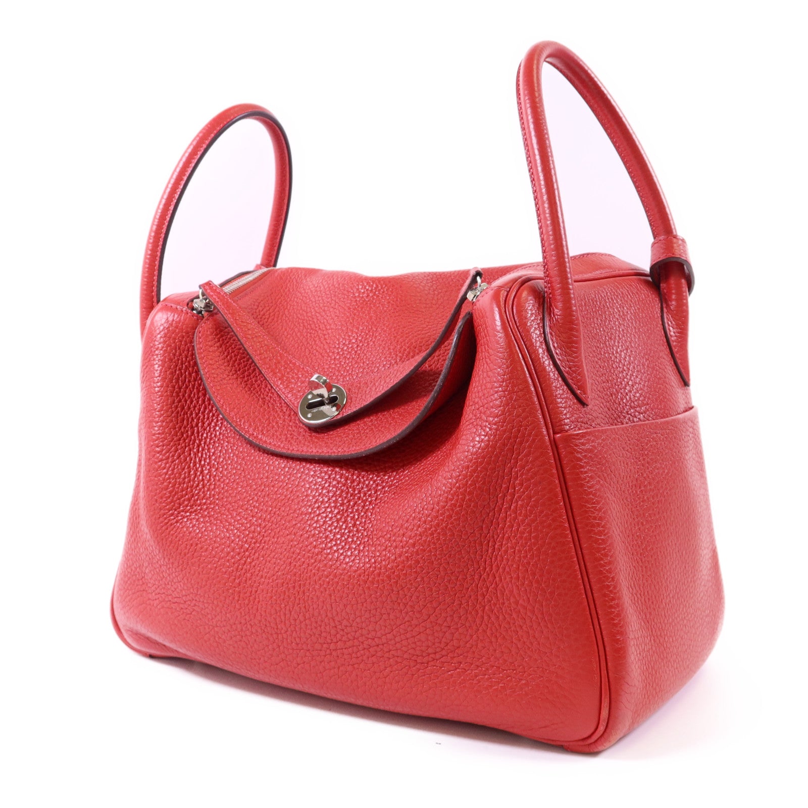 HERMES Clemence皮革Lindy 30銀扣手挽肩背兩用袋Rose Jaipur