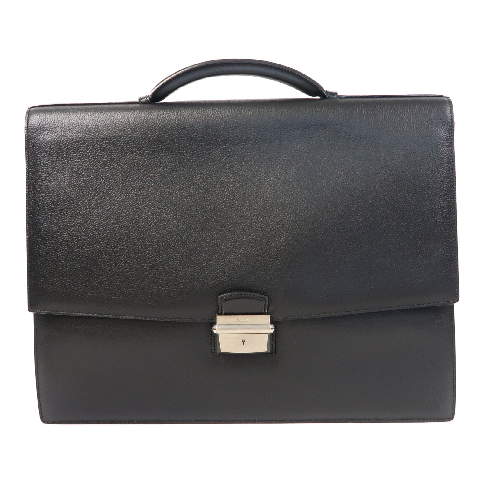 CARTIER 牛皮皮革Briefcase銀扣公事包黑色
