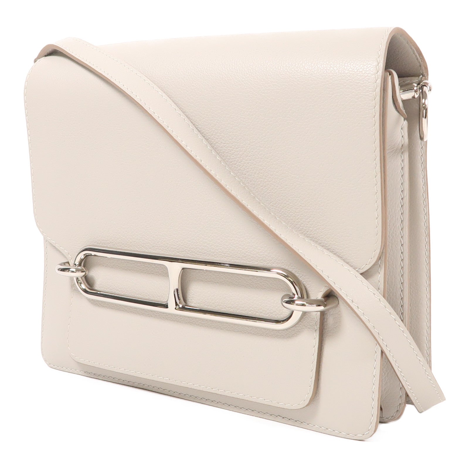 HERMES Evercolor皮革Roulis 23銀扣肩背袋80 Gris Perle