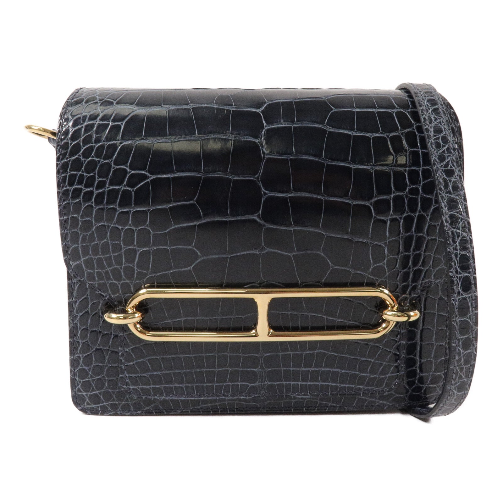 HERMES 鱷魚皮革Roulis Mini肩背袋Bleu Baltioue
