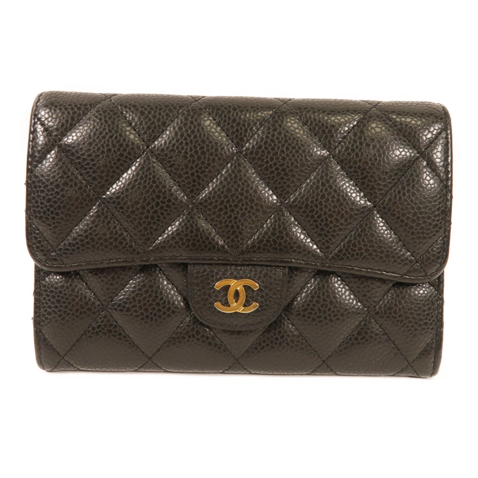 CHANEL 牛皮皮革Fold Wallet金扣錢包