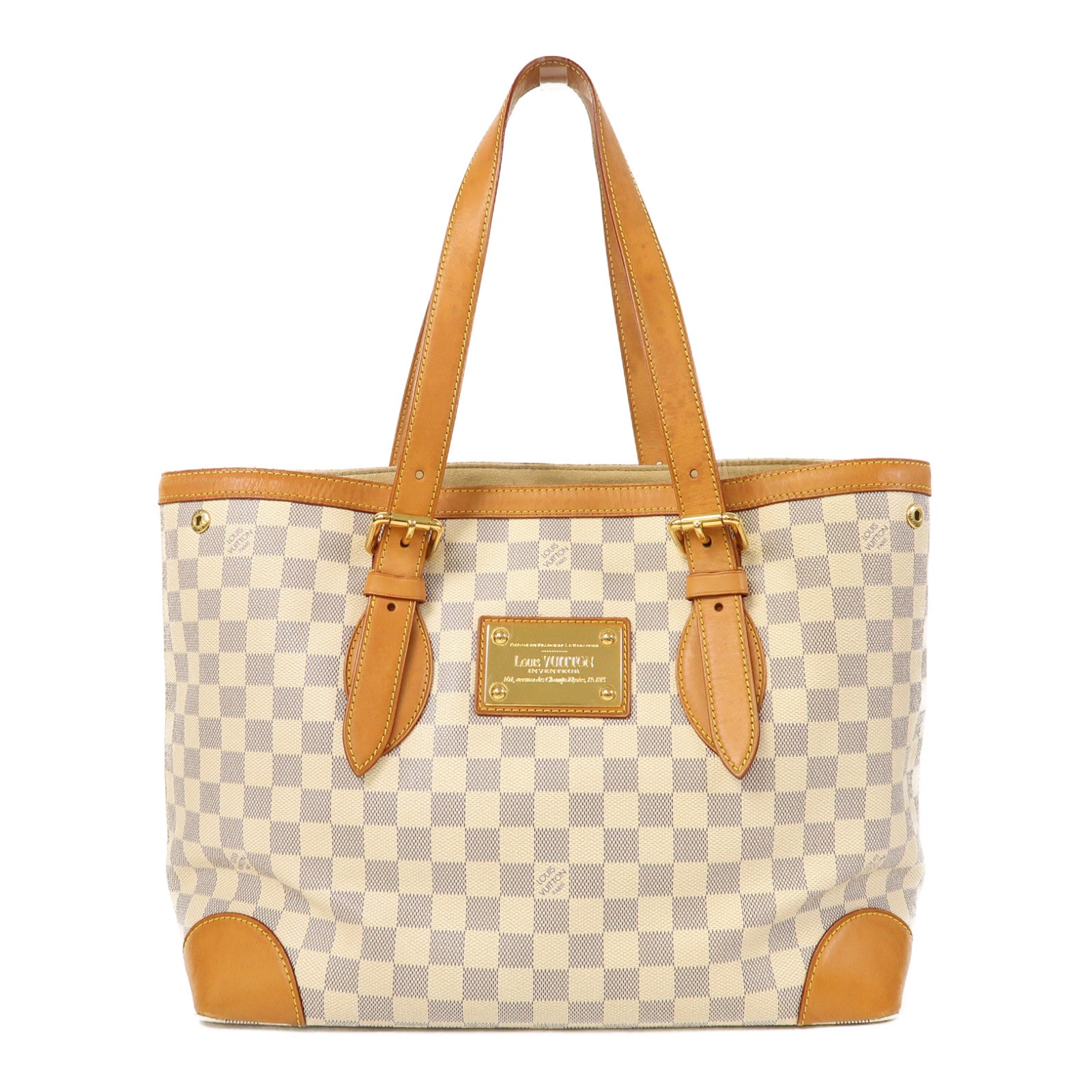 LOUIS VUITTON Damier Azur Hampstead MM金扣肩背袋白色
