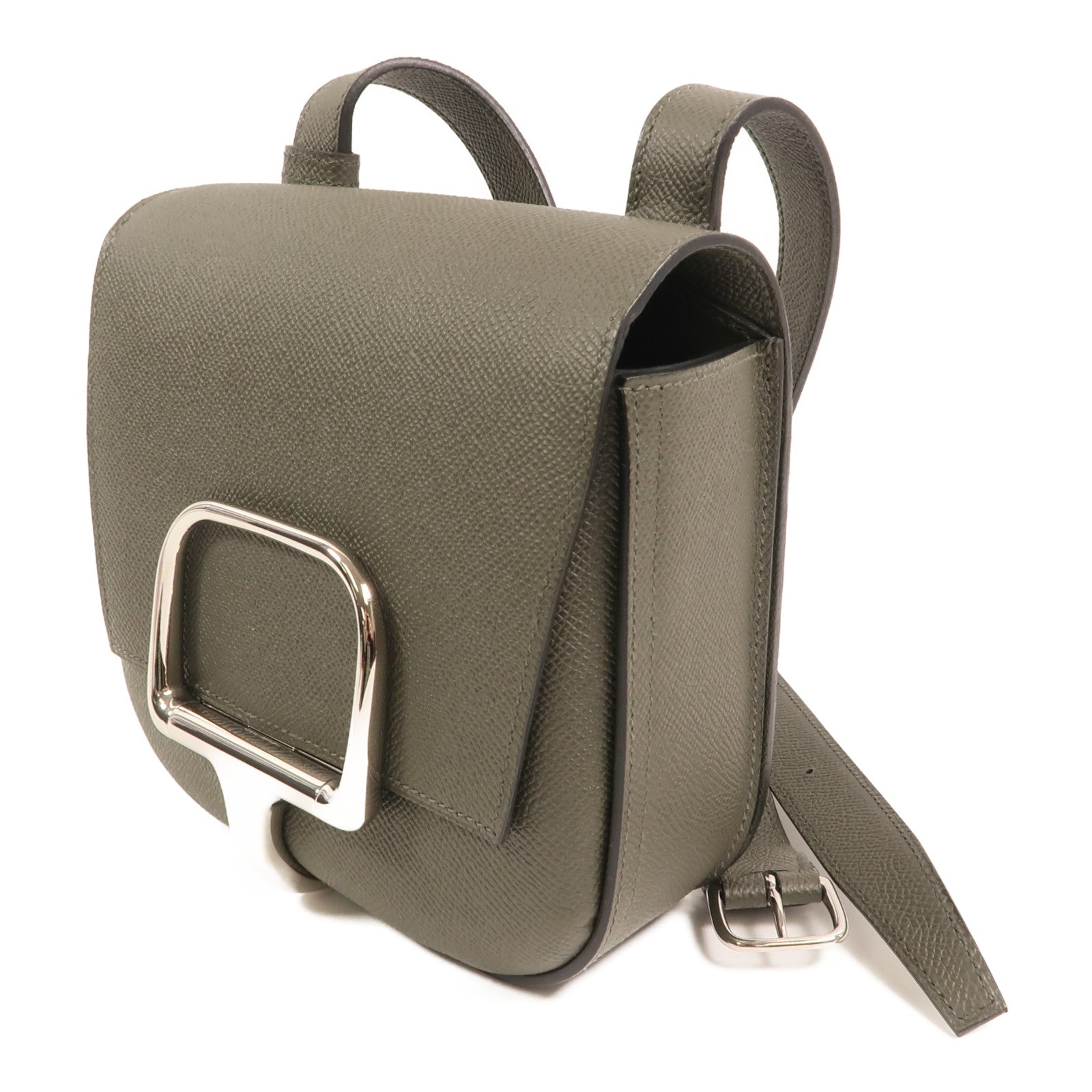 HERMES Epsom皮革Della Cavalleria Mini銀扣肩背袋Vert de Gris