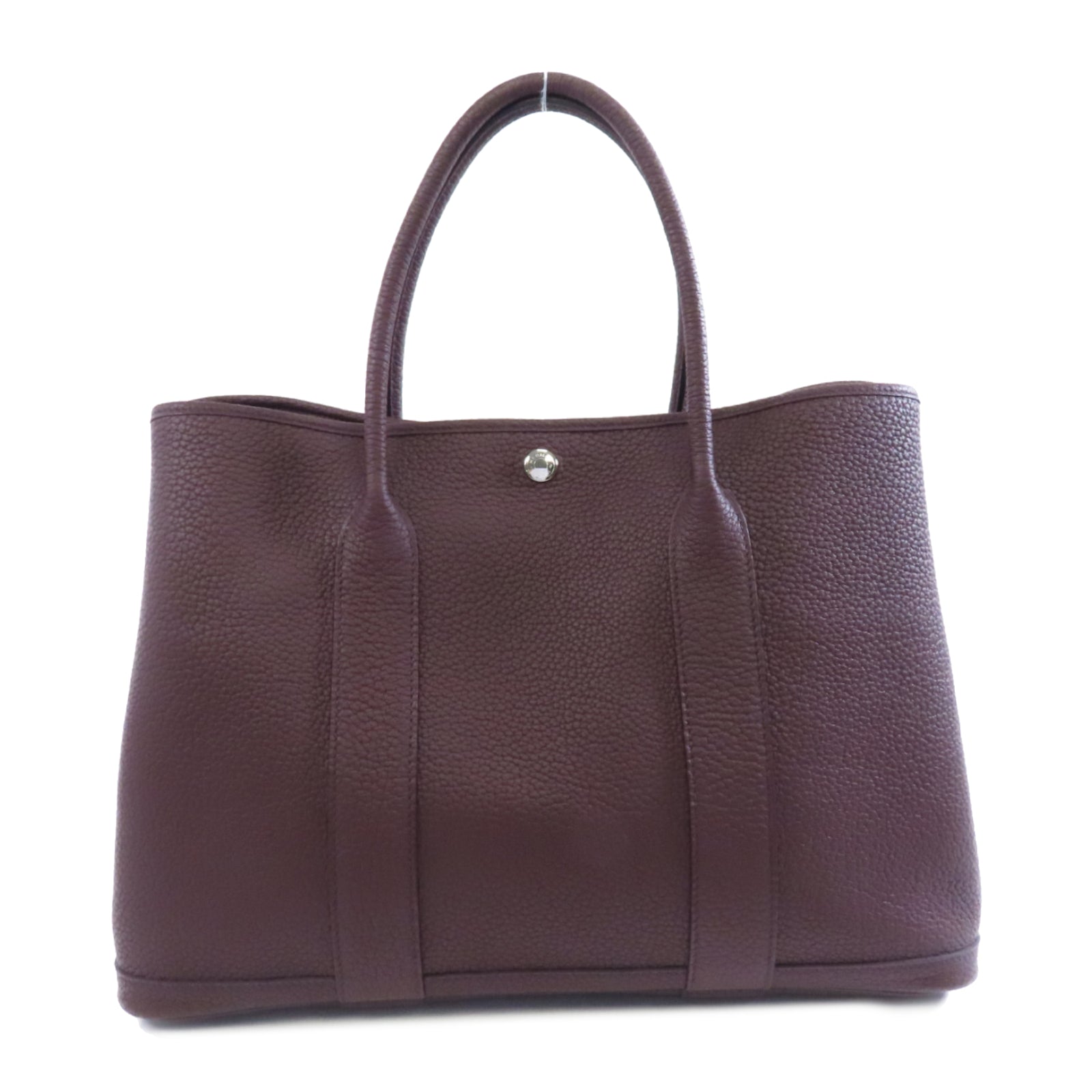 HERMES Negonda皮革GardenParty PM銀扣手挽袋Rouge Sellier/棕色