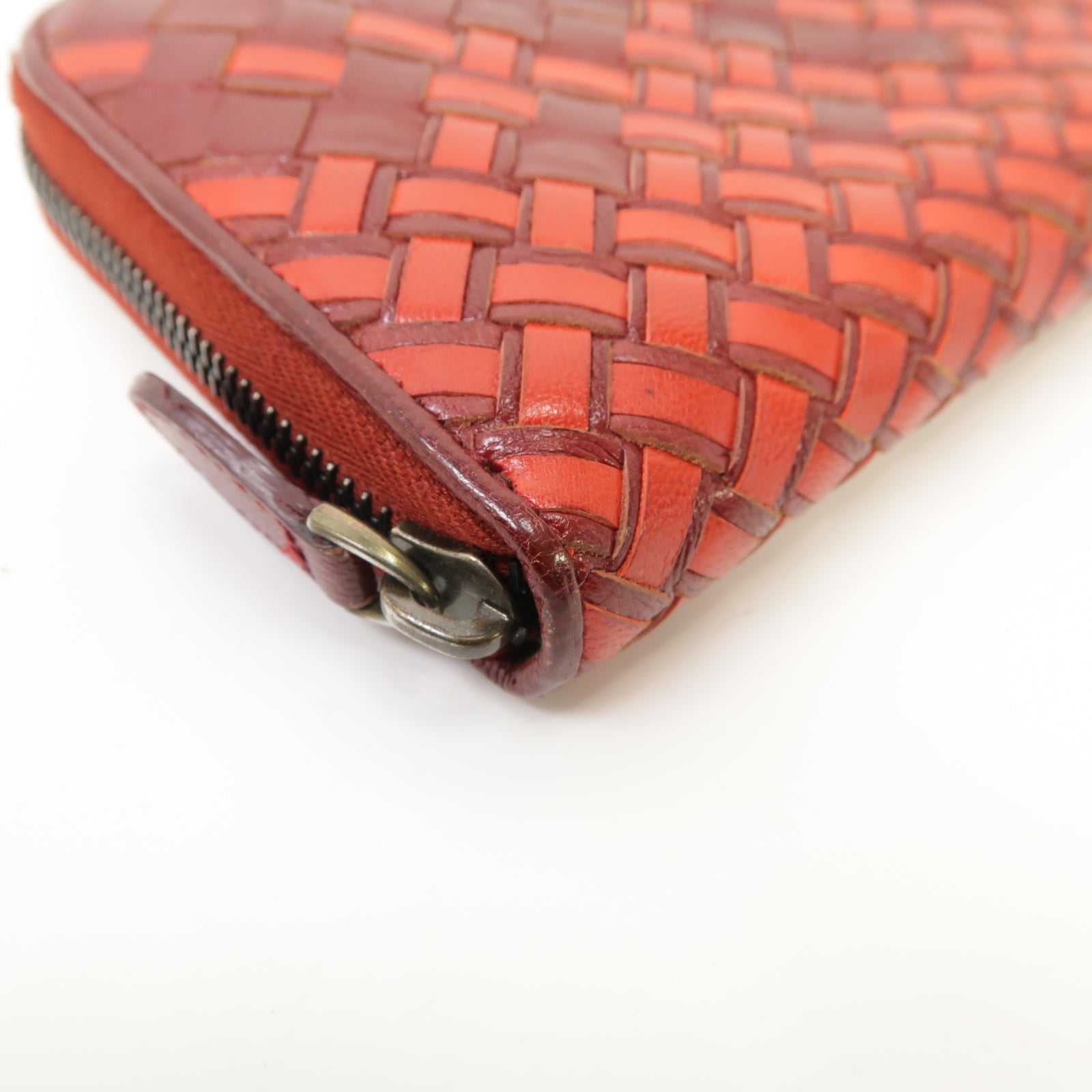BOTTEGA VENETA 【激減優惠】織紋皮革Long Wallet銀扣長錢包紅色
