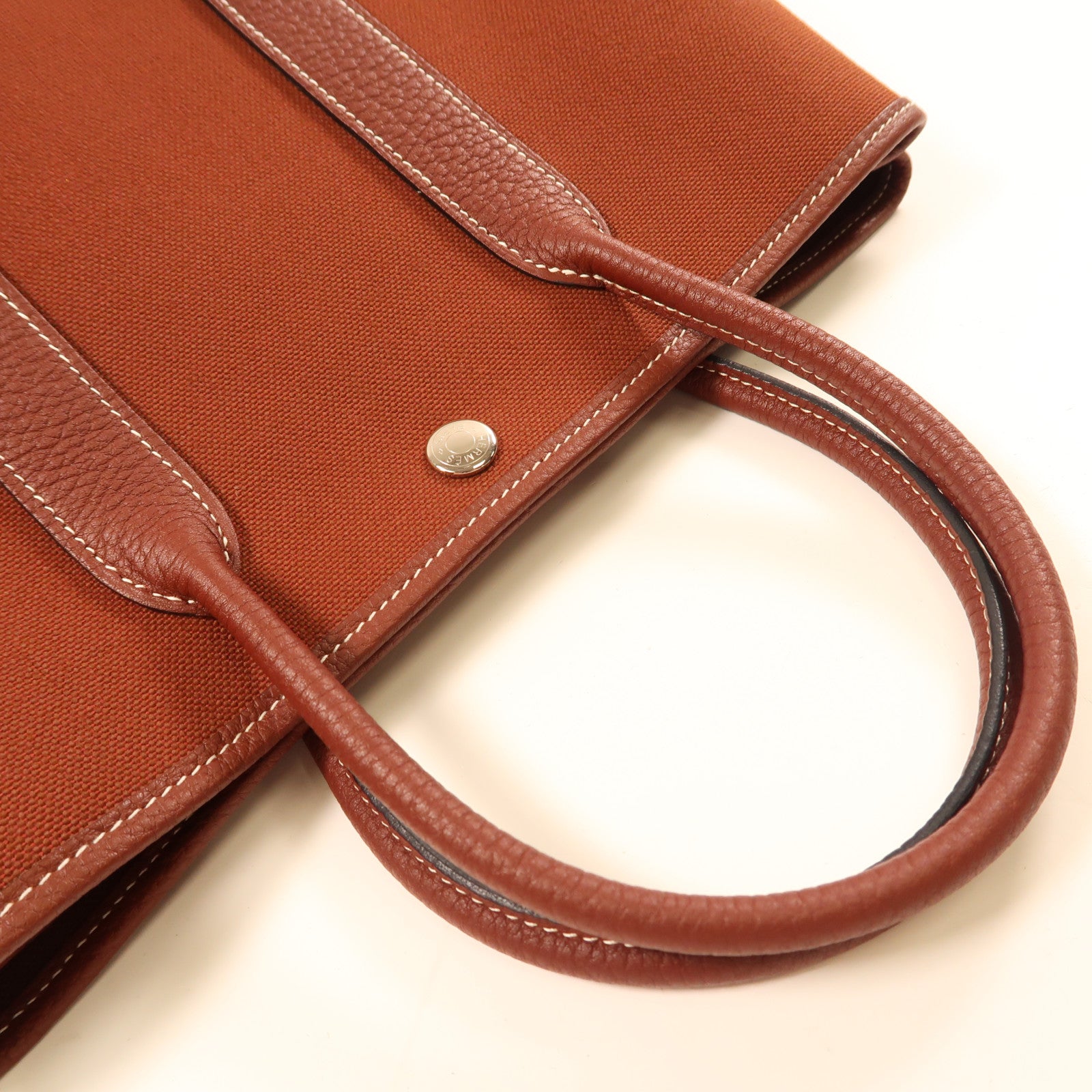 HERMES 帆布Garden Party TPM銀扣手挽袋Rouge Ash/紅色