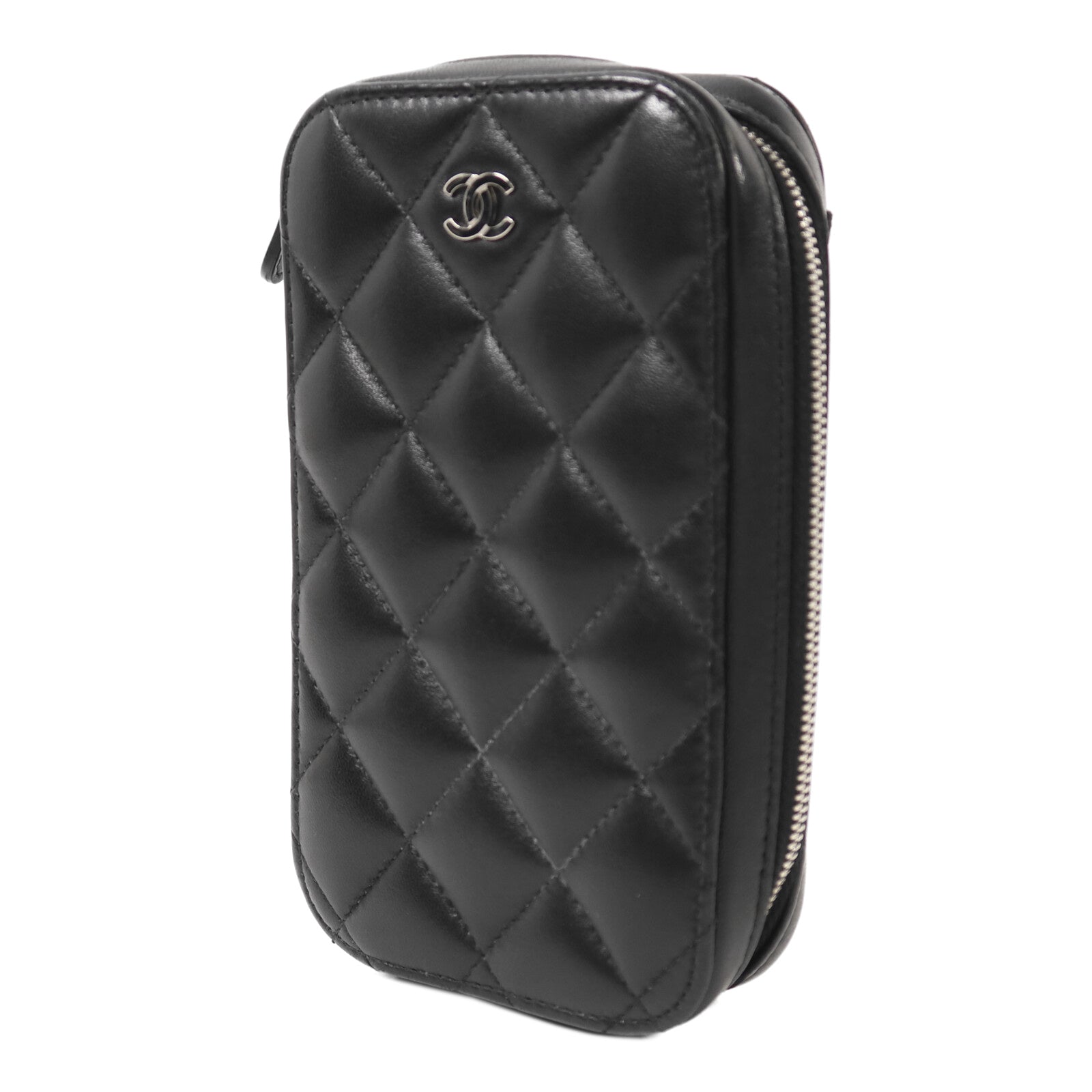 CHANEL 【激減優惠】牛皮皮革Phone Bag銀扣鏈帶肩背袋