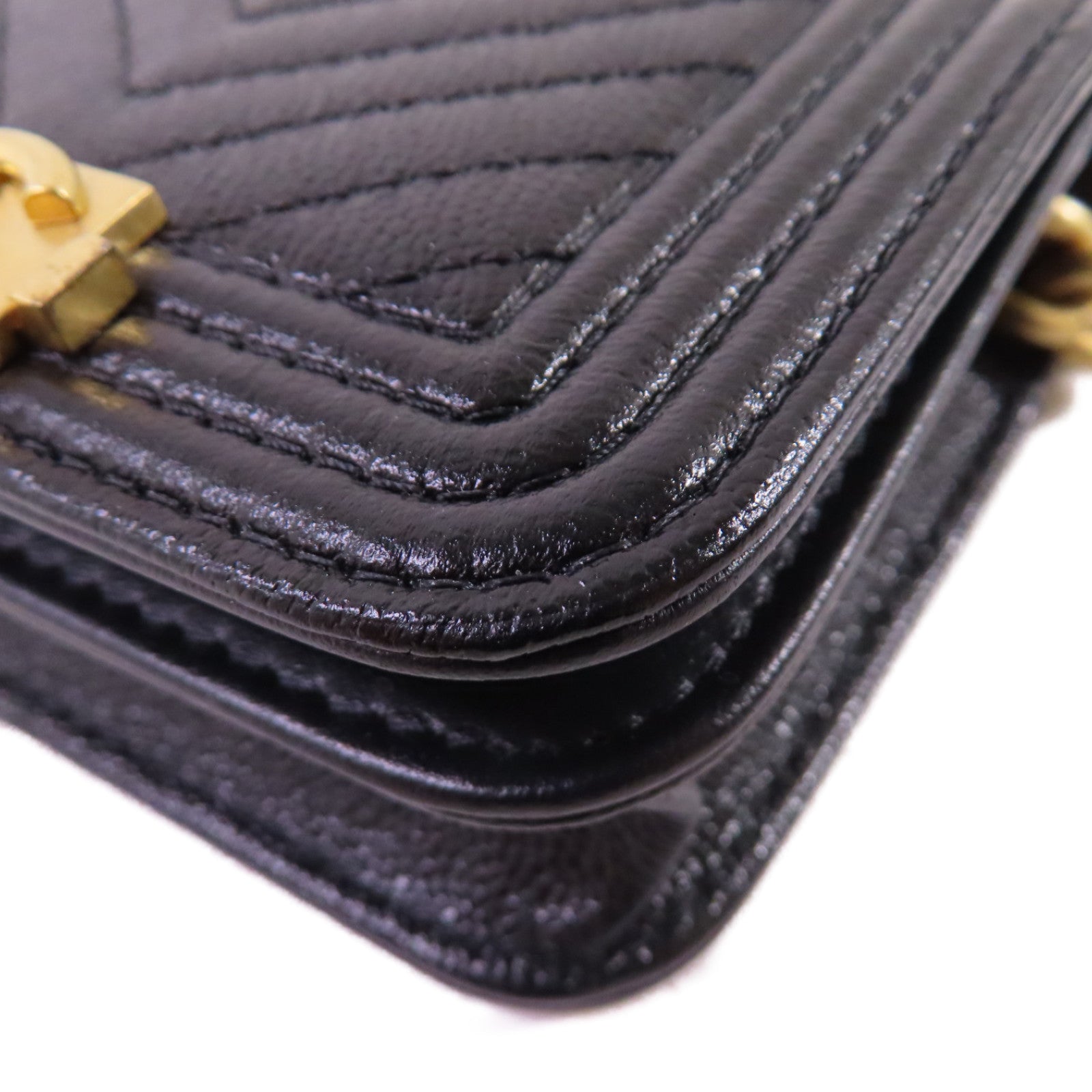 CHANEL 斜紋Caviar皮革Card Case With Chain Shoulder Bag金扣鏈帶卡片套肩背袋黑色