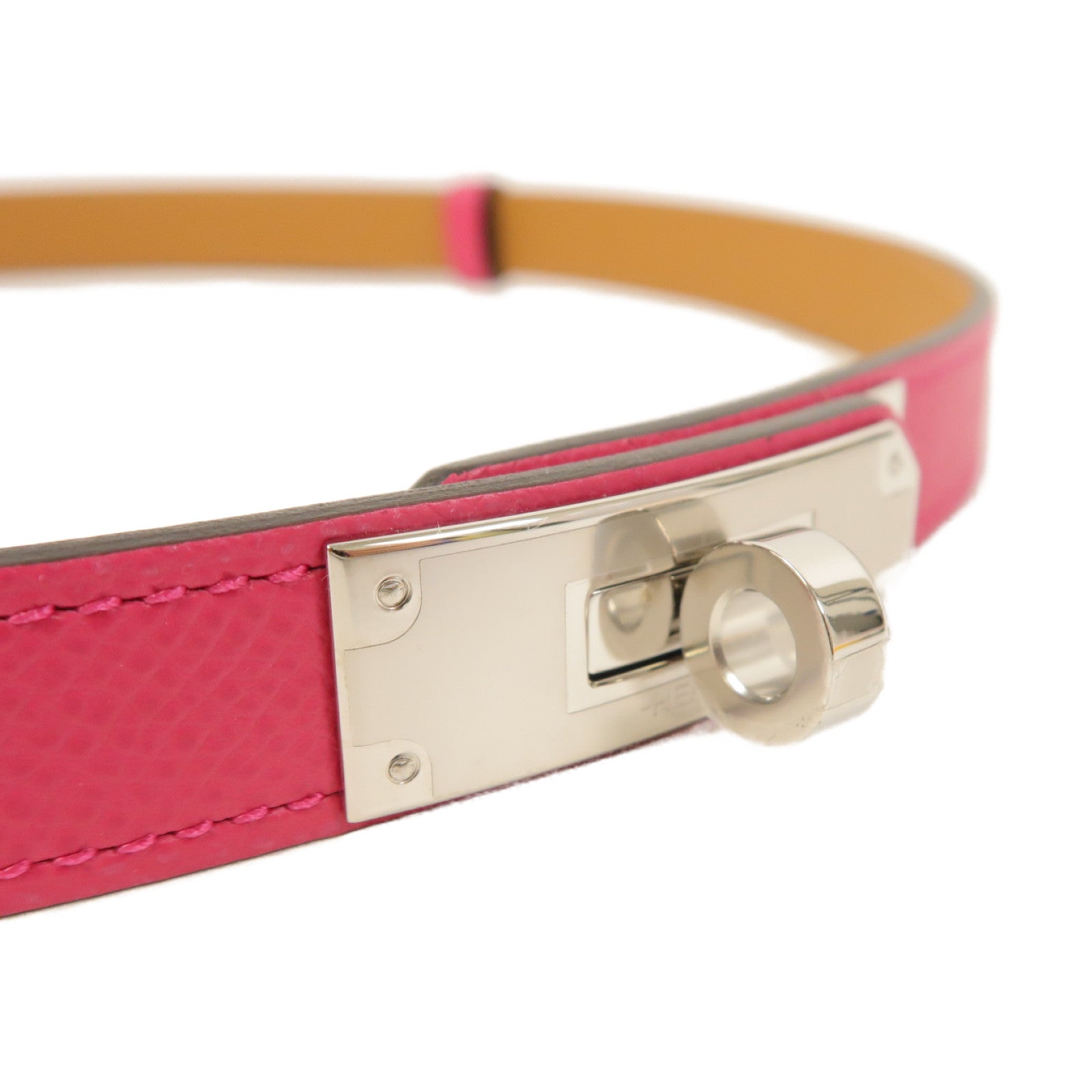 HERMES Epsom皮革Kelly Belt銀扣皮帶玫瑰紫色