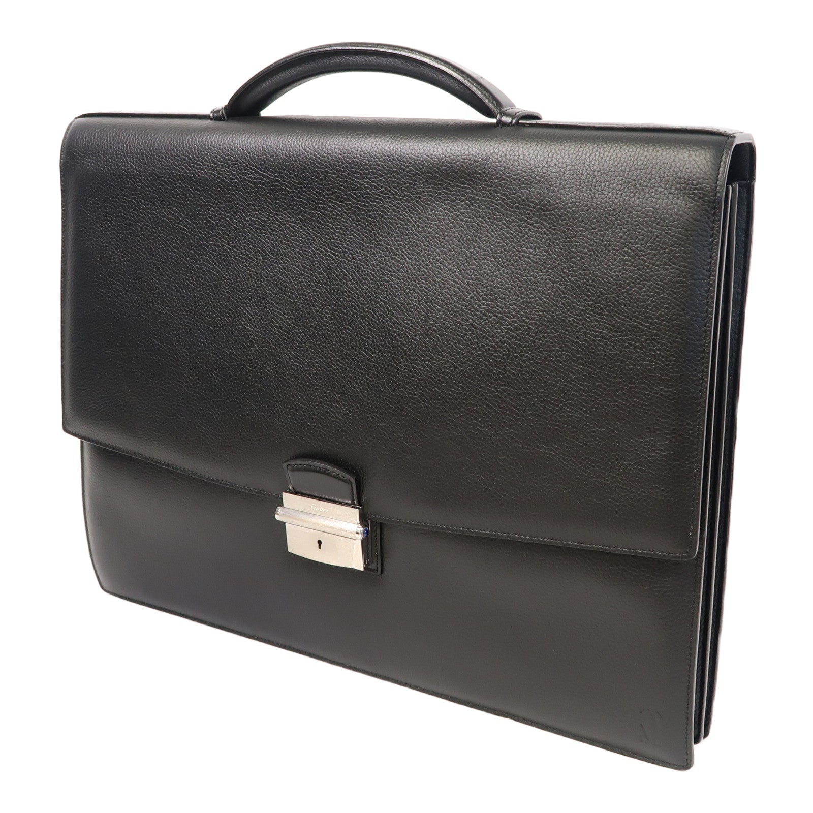 CARTIER 牛皮皮革Briefcase銀扣公事包黑色
