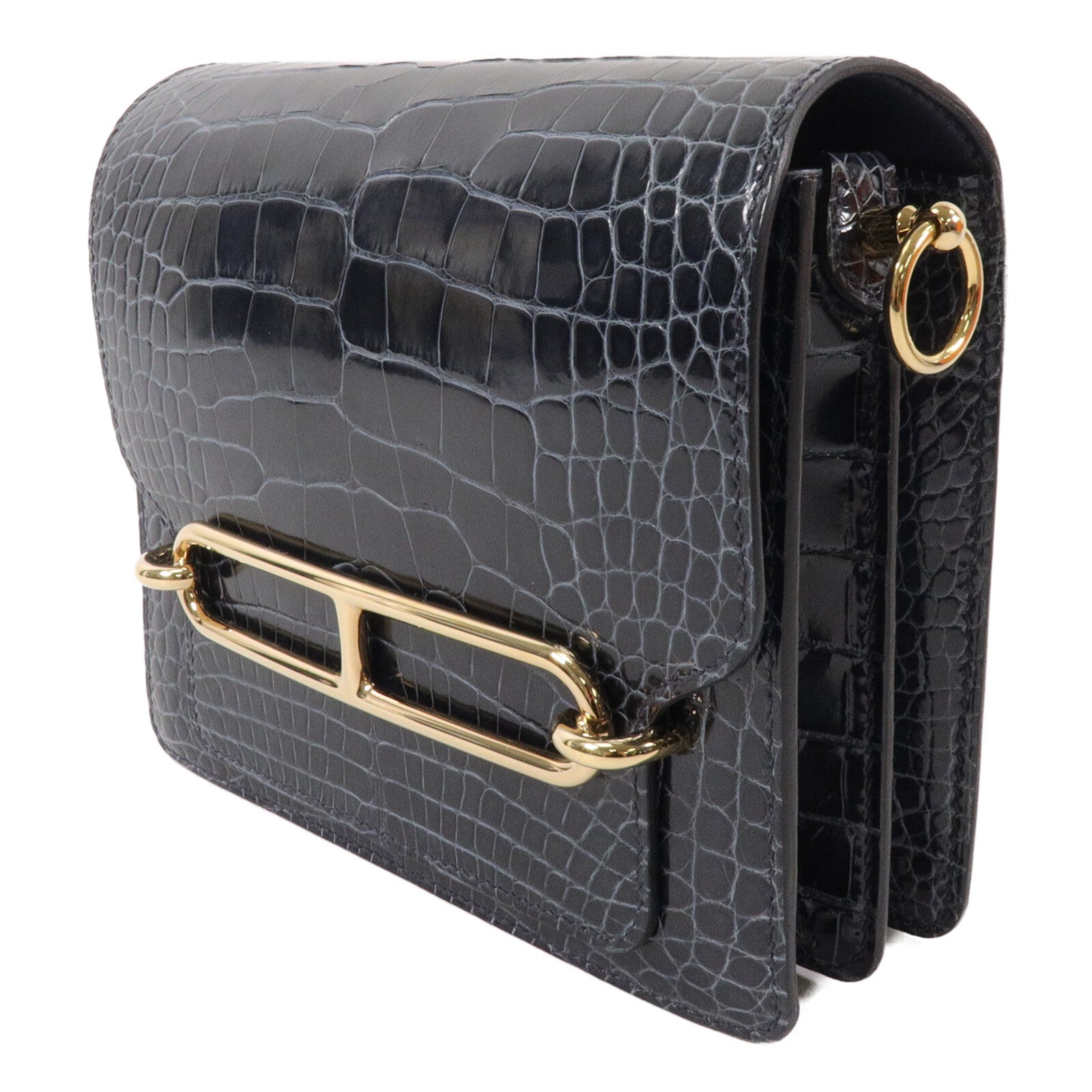 HERMES 鱷魚皮革Roulis Mini肩背袋Bleu Baltioue