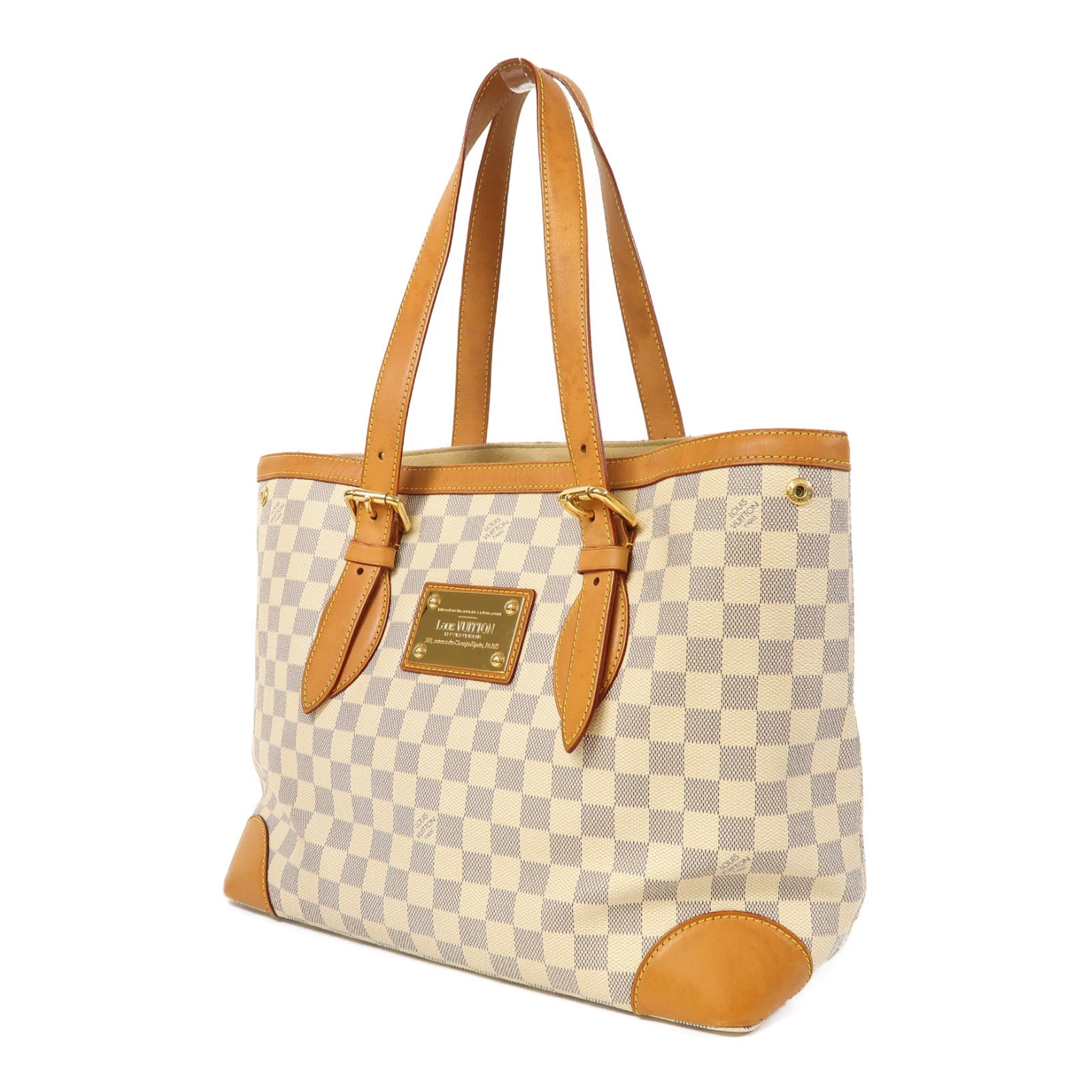 LOUIS VUITTON Damier Azur Hampstead MM金扣肩背袋白色