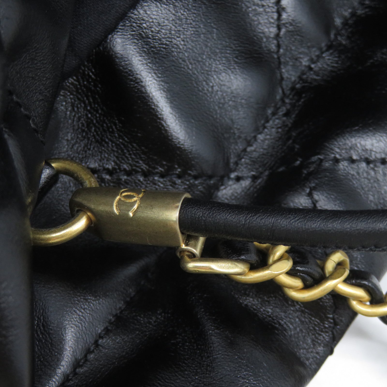CHANEL 菱格牛皮皮革2 Way Chain Shoulder金扣鏈帶手挽肩背兩用袋黑色