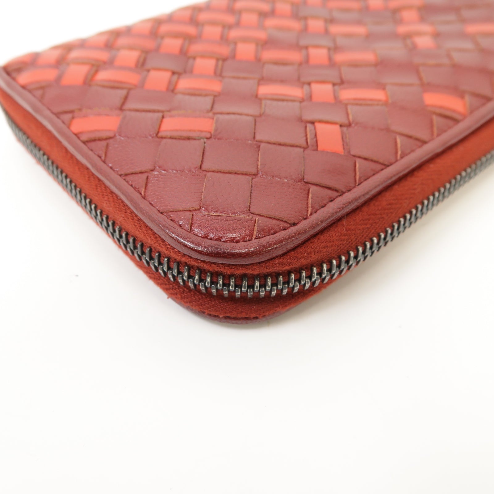 BOTTEGA VENETA 【激減優惠】織紋皮革Long Wallet銀扣長錢包紅色