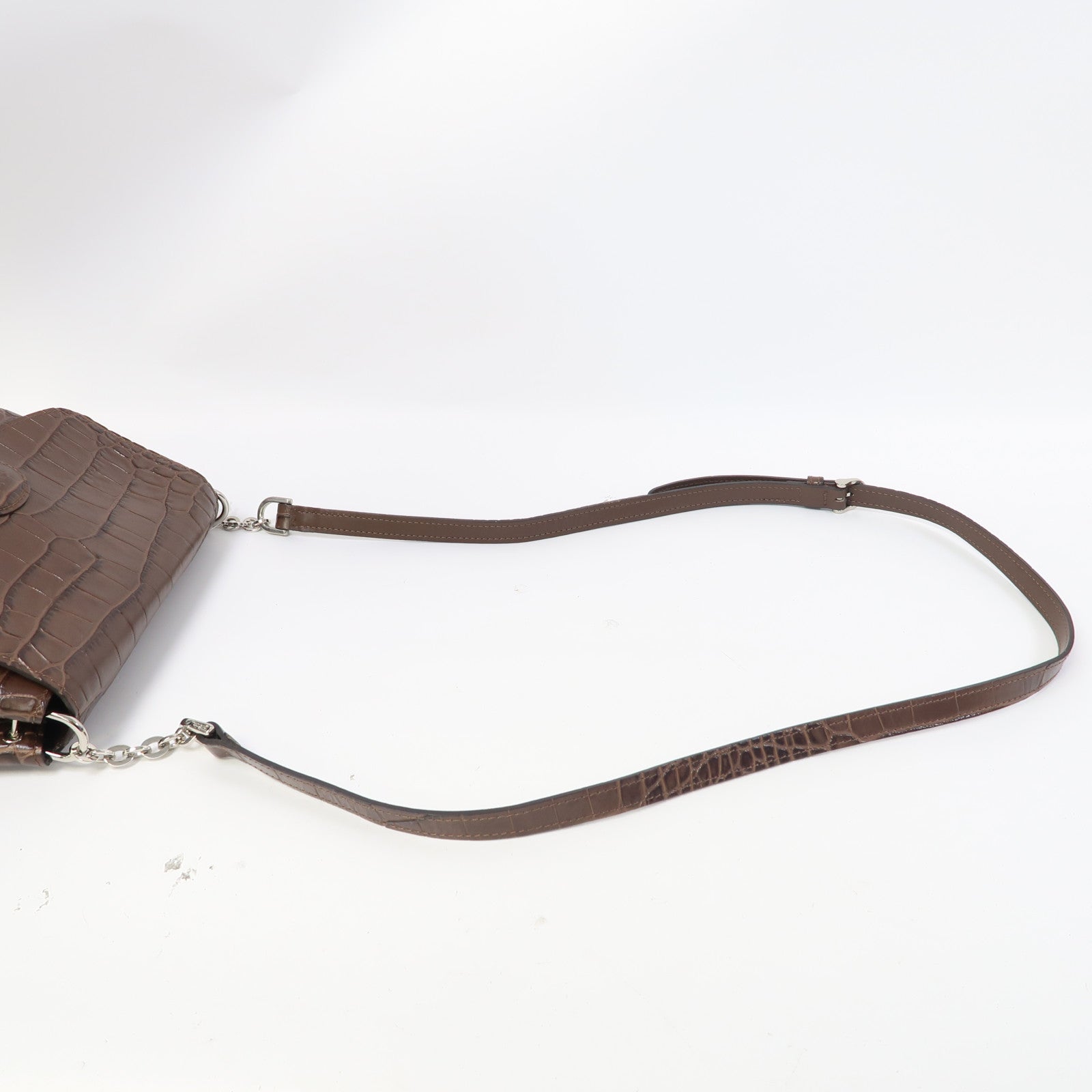 Longchamp 牛皮皮革Shoulder Bag銀扣肩背袋啡色