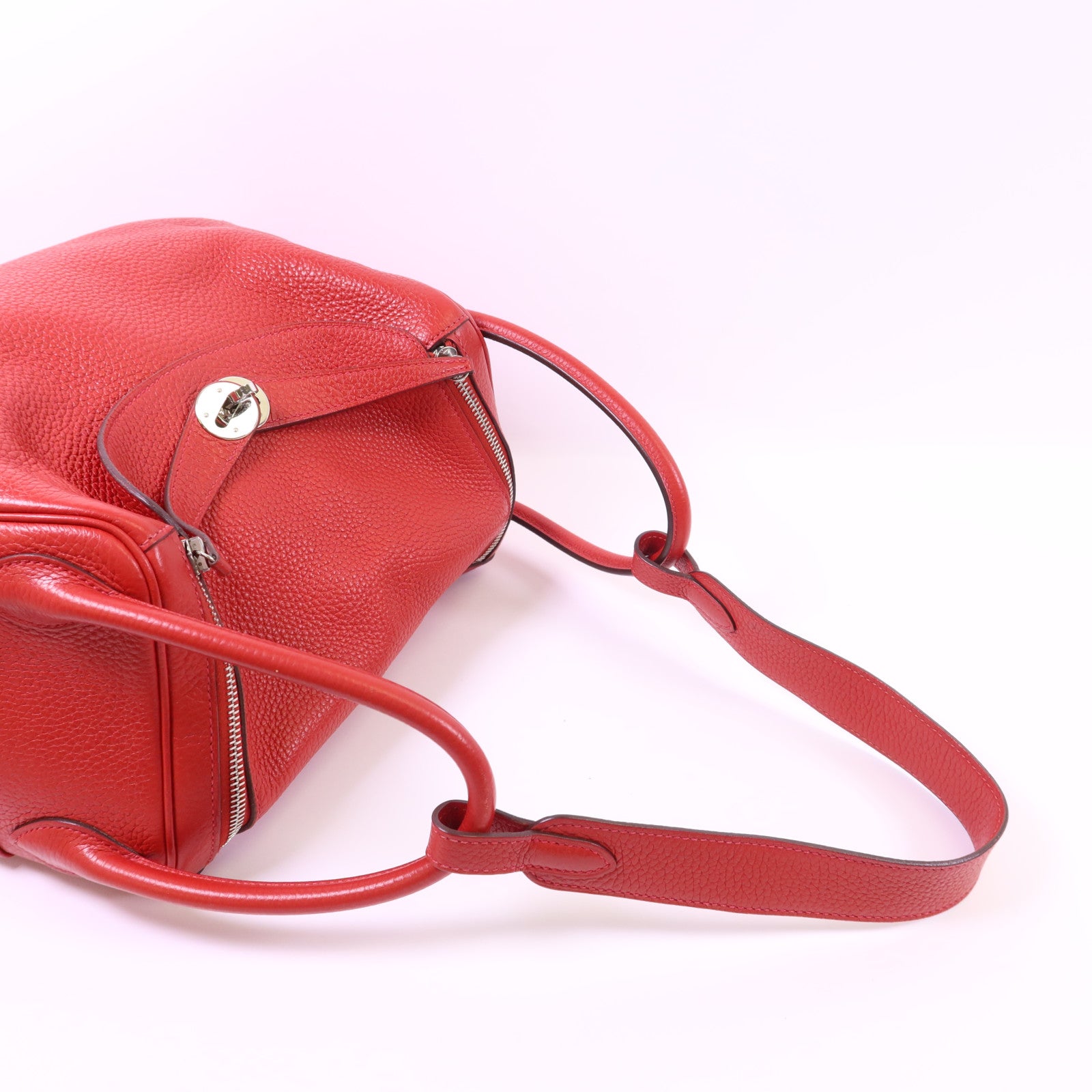 HERMES Clemence皮革Lindy 30銀扣手挽肩背兩用袋Rose Jaipur