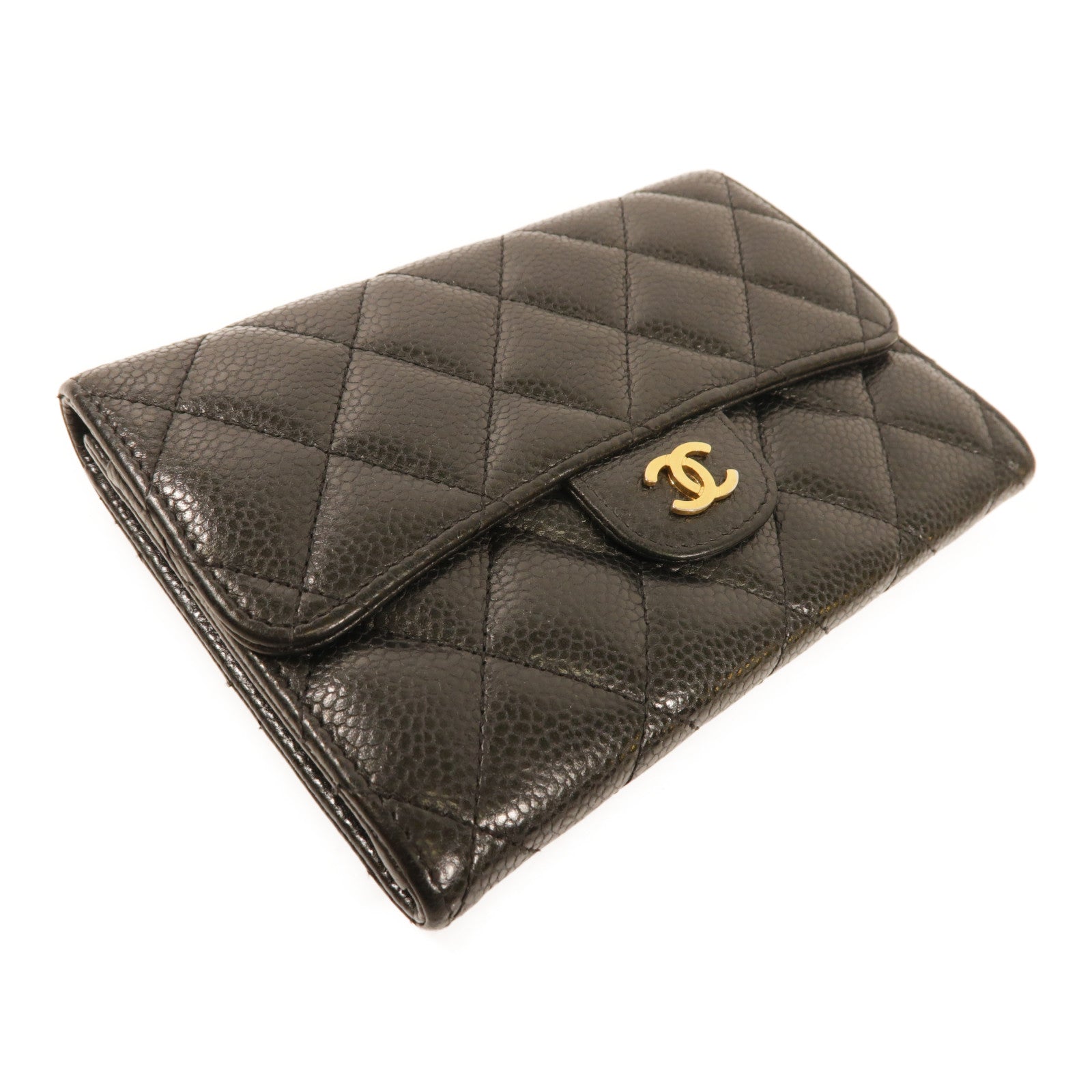 CHANEL 牛皮皮革Fold Wallet金扣錢包
