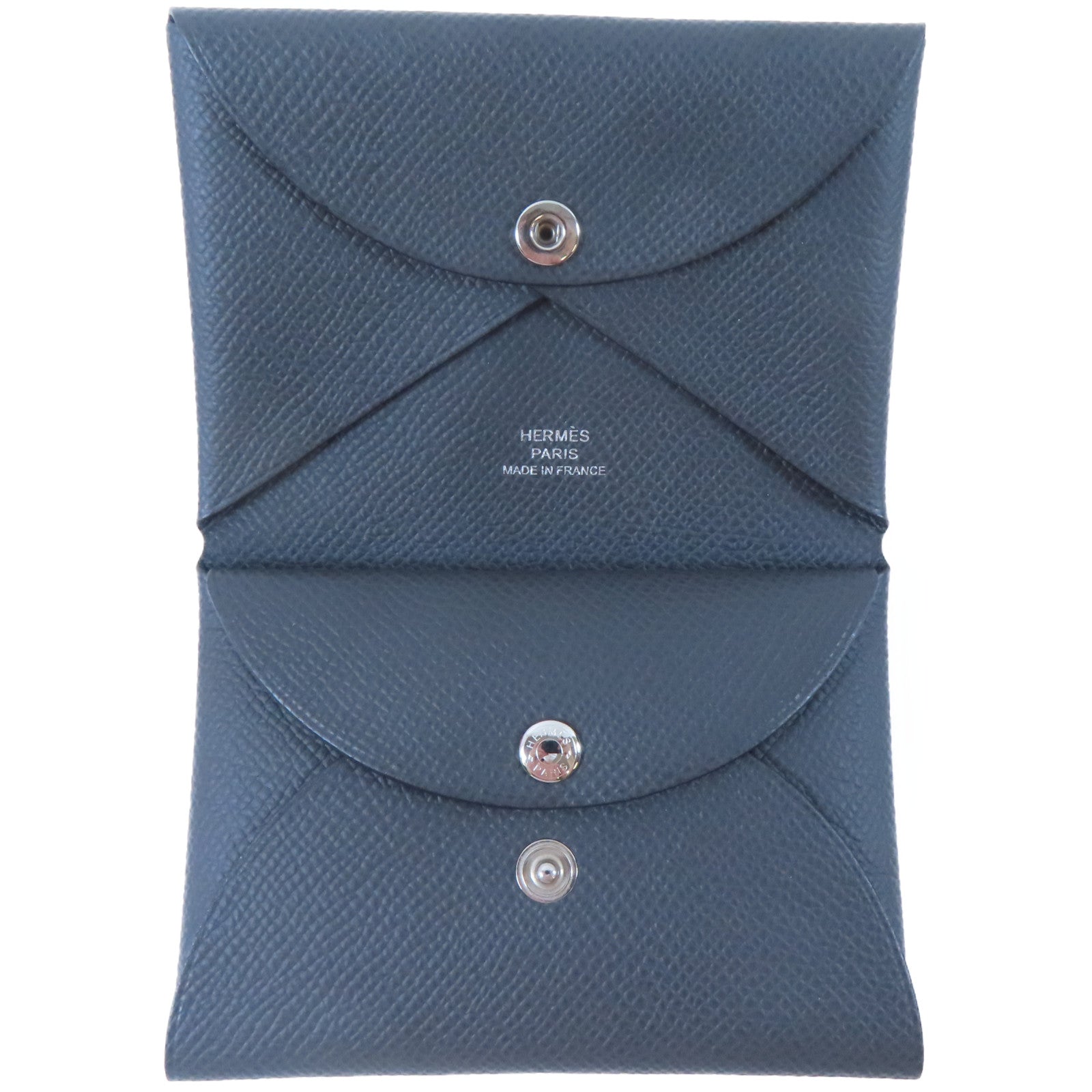 HERMES Epsom皮革Calvi Duo Card Holder銀扣卡片套灰色