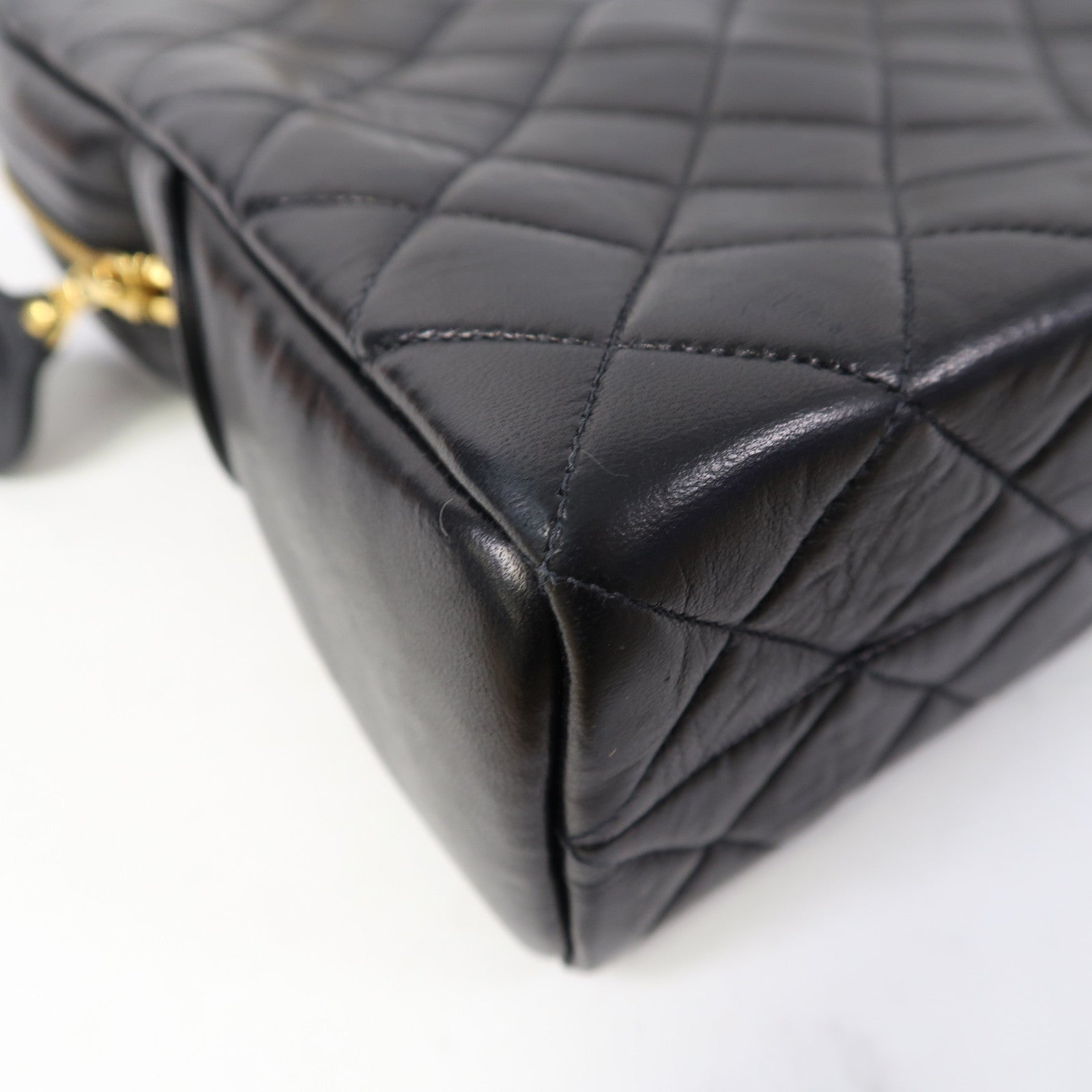 CHANEL 菱格牛皮皮革Shoulder Bag金扣鏈帶肩背袋黑色