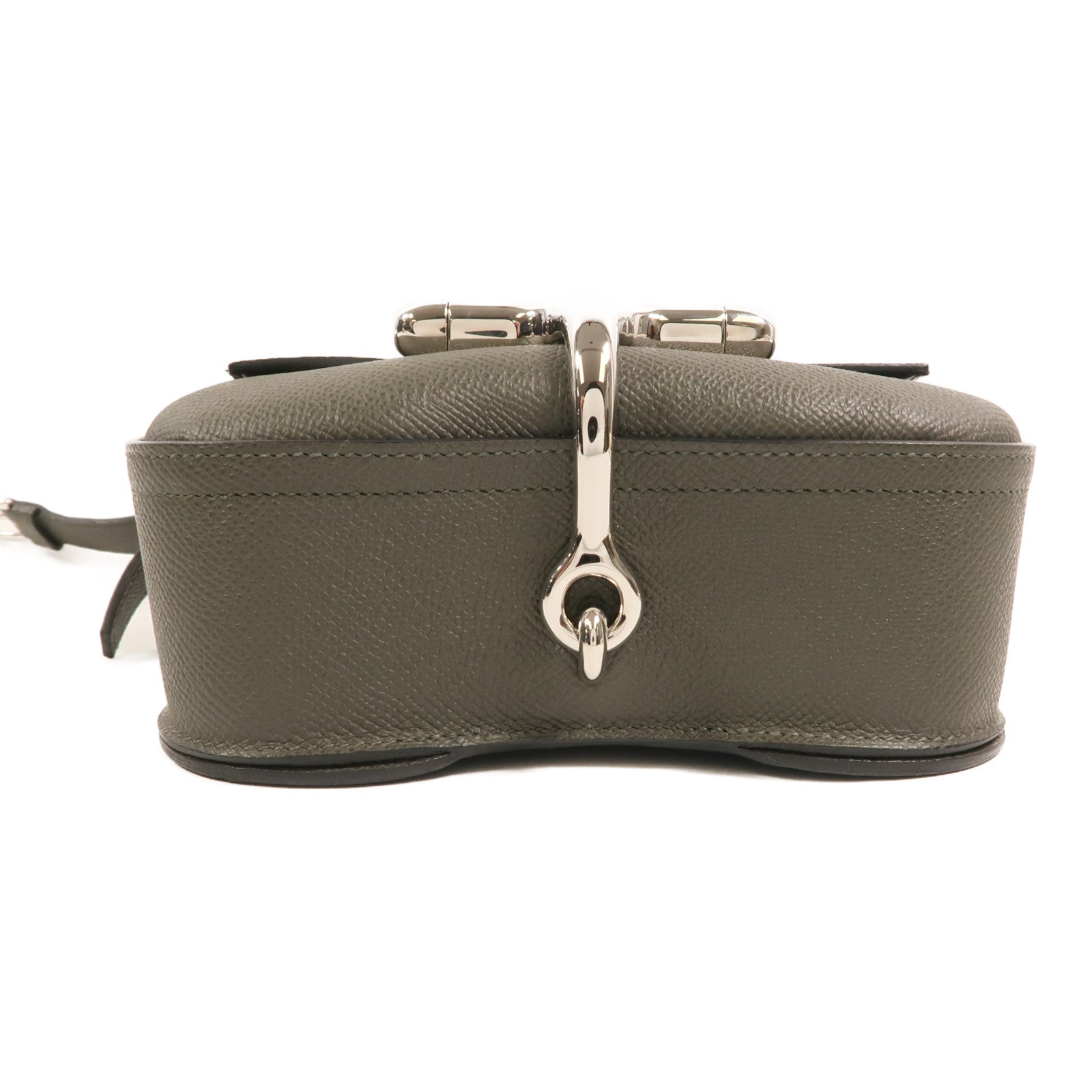 HERMES Epsom皮革Della Cavalleria Mini銀扣肩背袋Vert de Gris