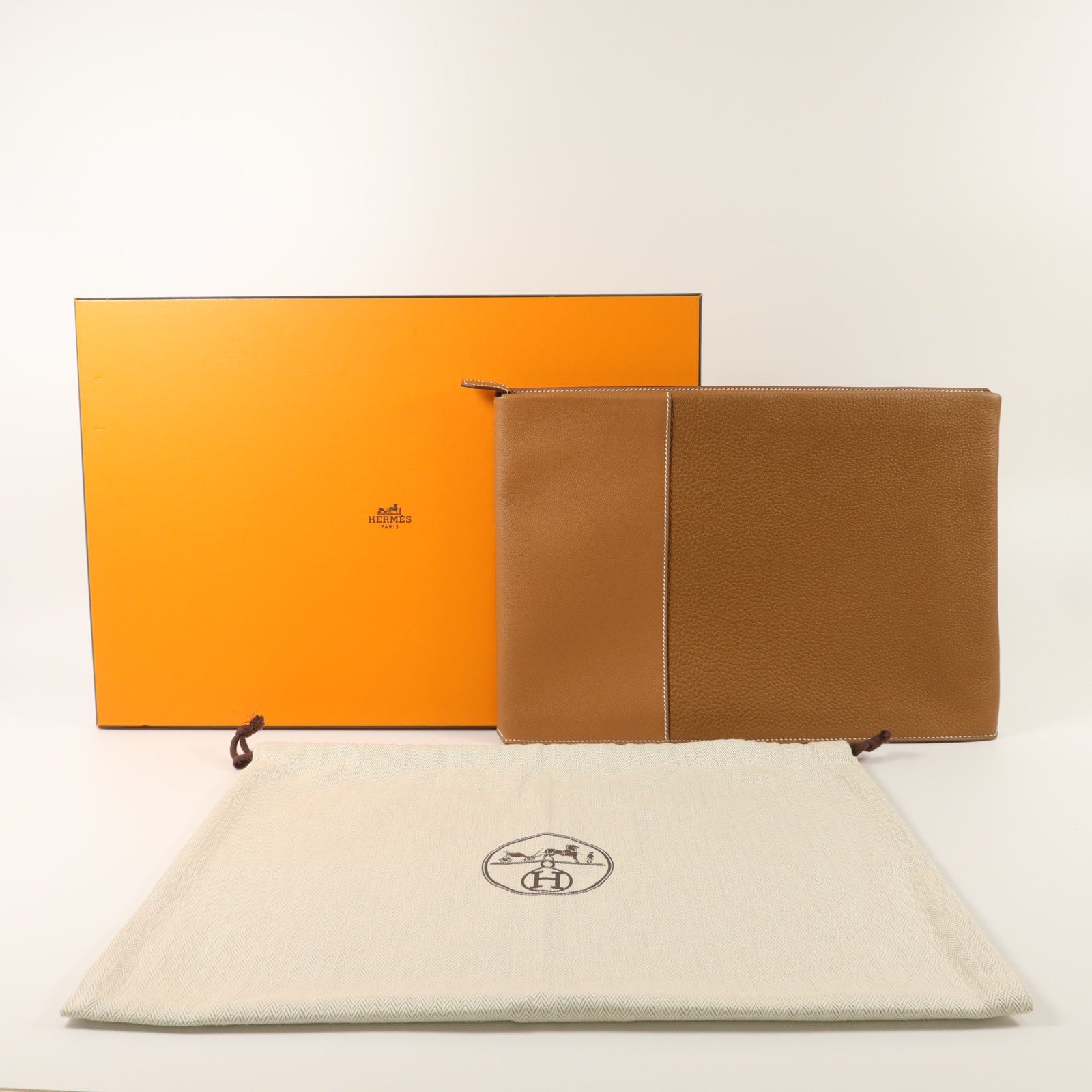 HERMES Togo/Evercolor皮革Manhattan Duo 35手拿包Gold