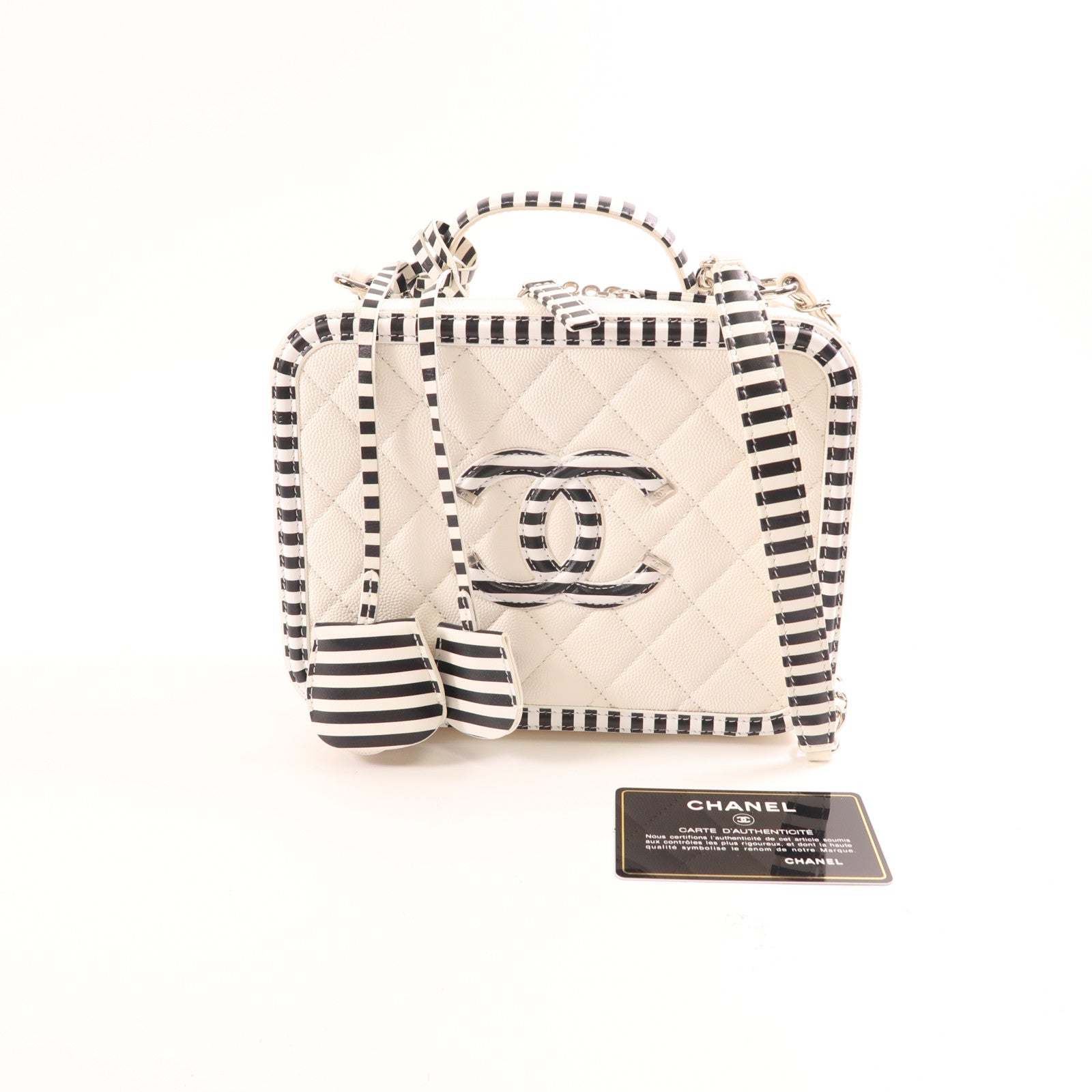 CHANEL CC SHW Vanity 2Way Shoulder Hand Bag Calfskin Leather White/Black