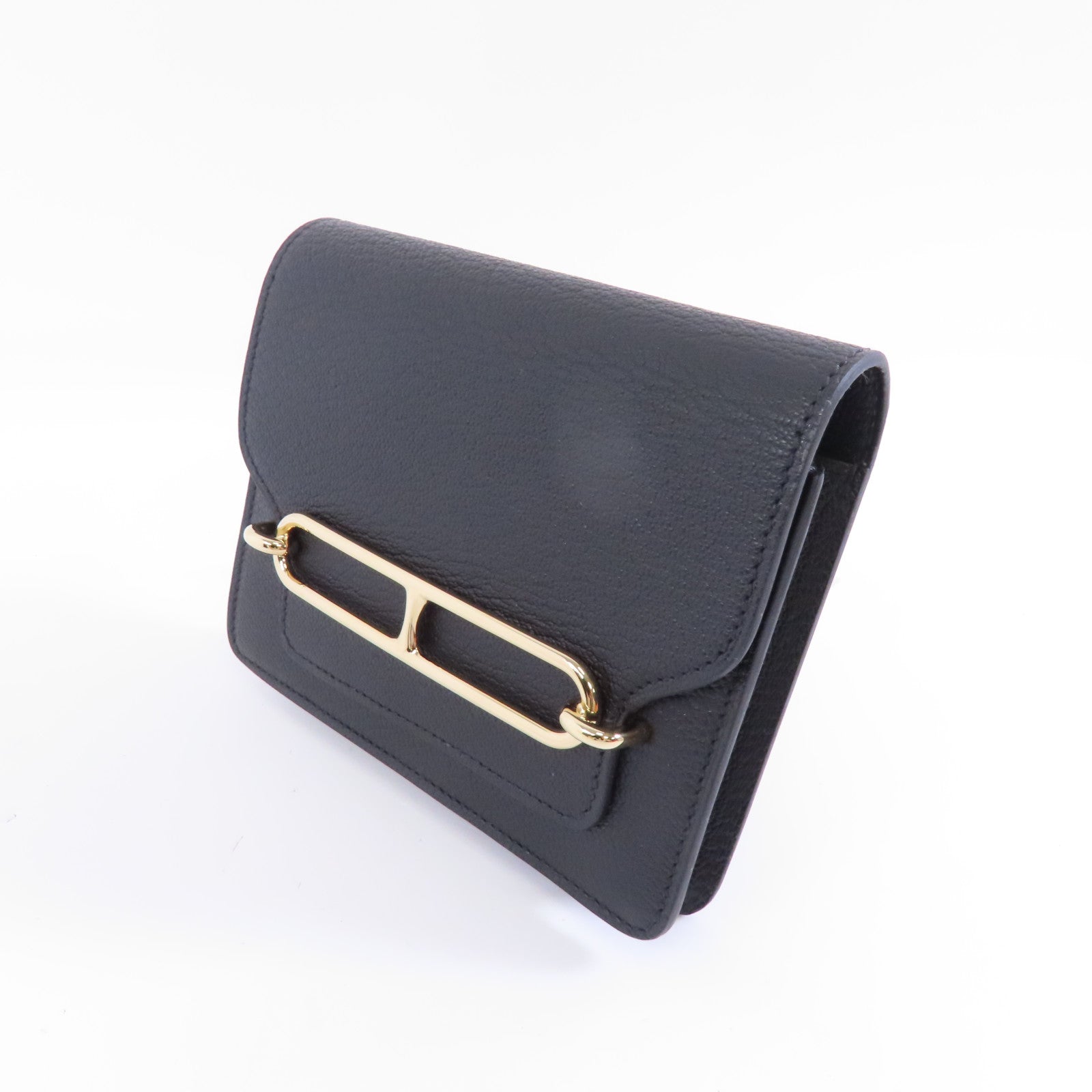 HERMES (PRICE DOWN) GHW Roulis Slim Wallet Chevre Leather Noir Black