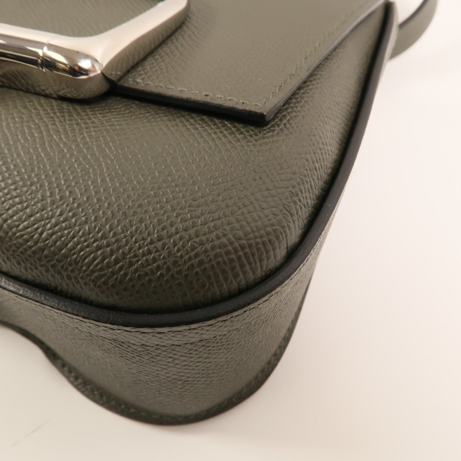 HERMES Epsom皮革Della Cavalleria Mini銀扣肩背袋Vert de Gris