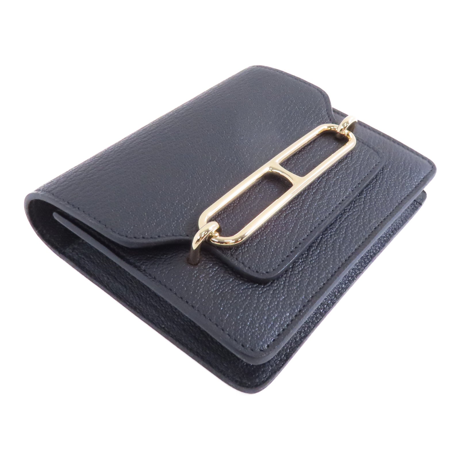 HERMES (PRICE DOWN) GHW Roulis Slim Wallet Chevre Leather Noir Black
