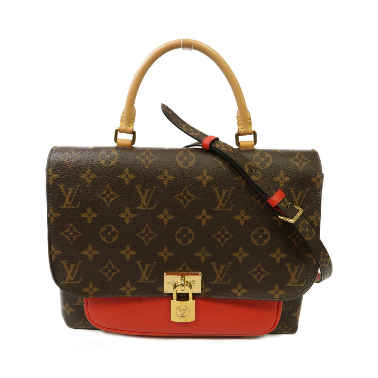 LOUIS VUITTON Monogram Marignan金扣手挽肩背兩用袋啡色/紅色