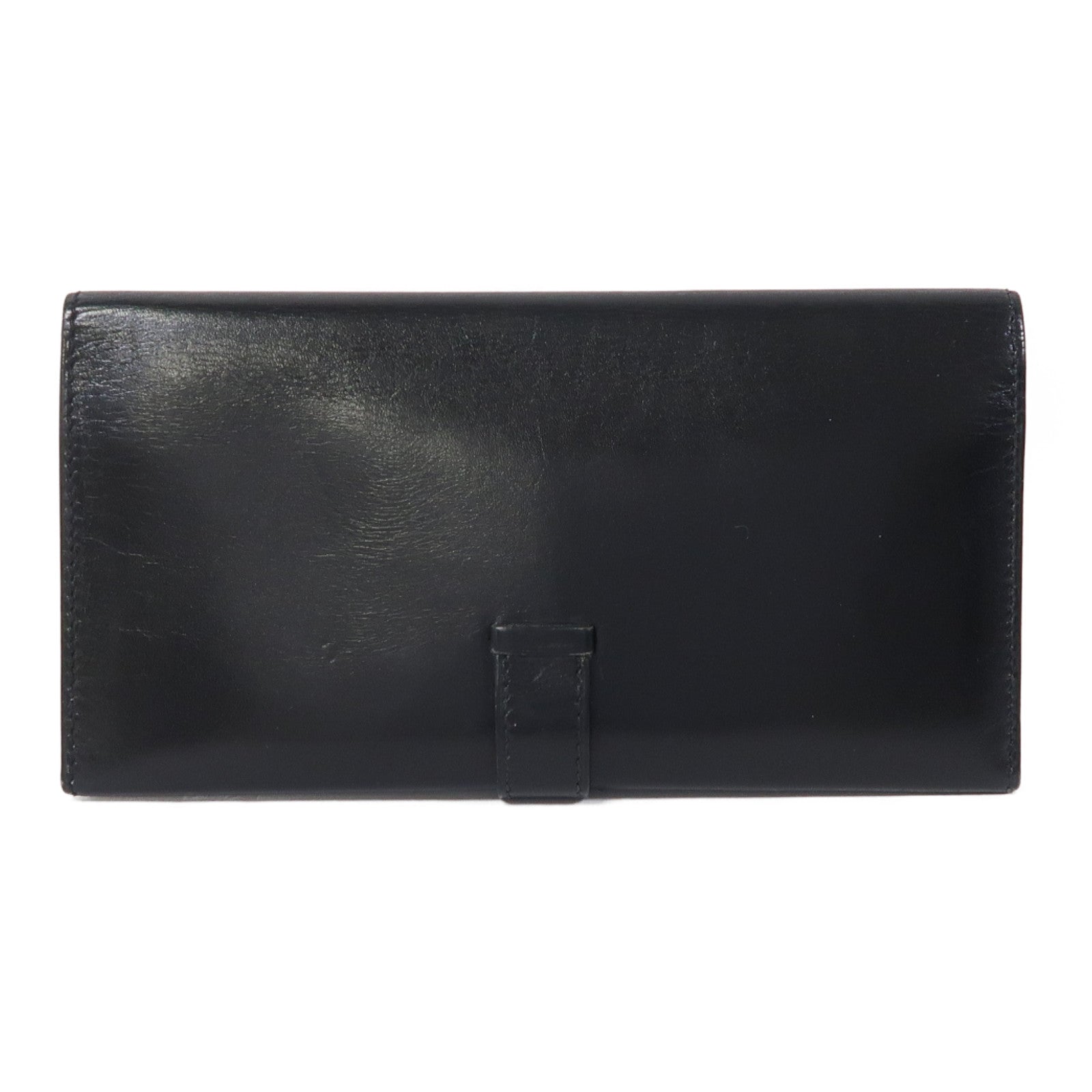 HERMES 皮革Bearn Tri-fold銀扣長錢包黑色