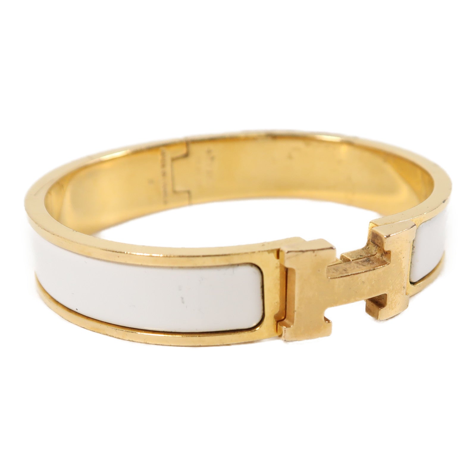 HERMES 金屬H Bangle手鐲金色/白色