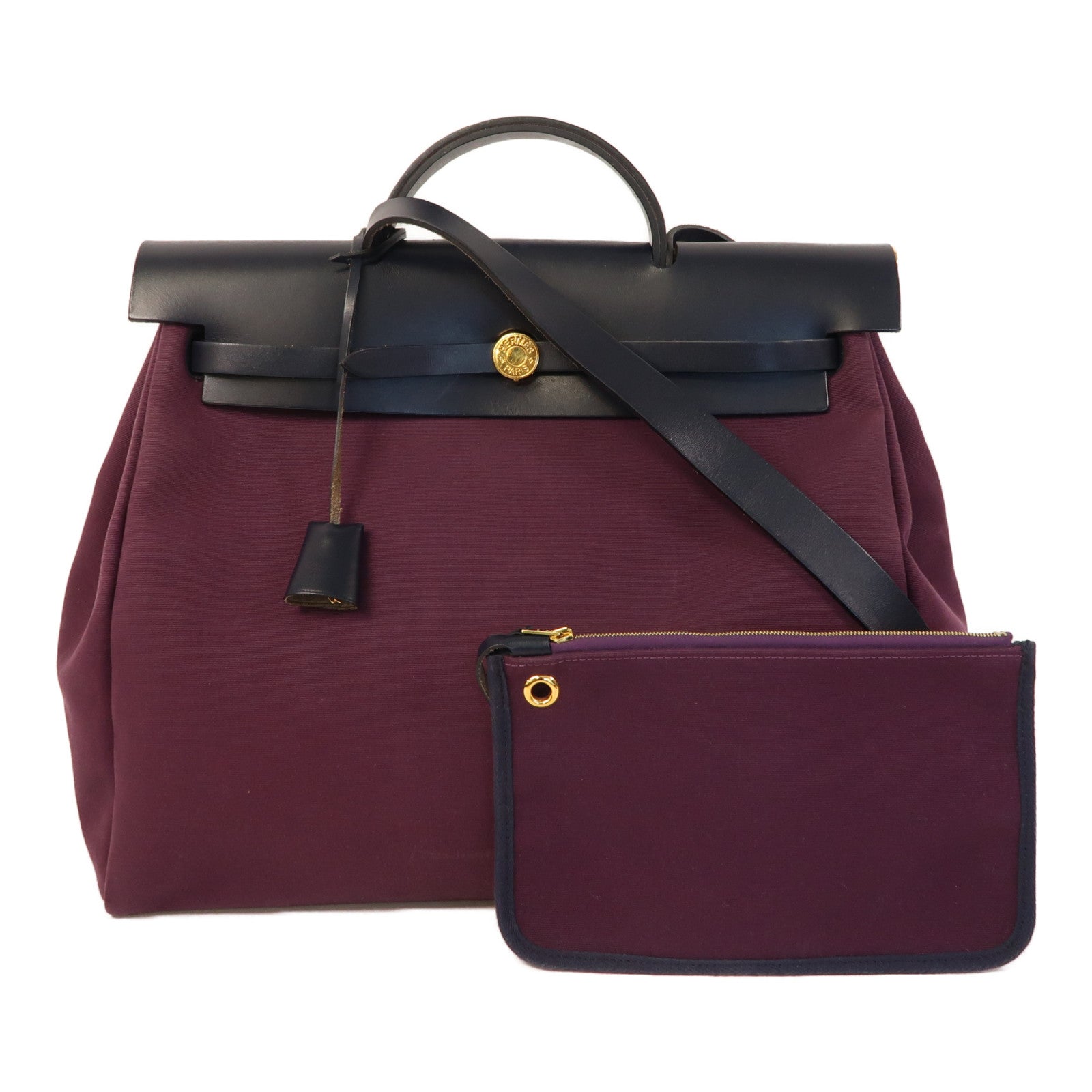 HERMES 帆布Herbag GM金扣手挽肩背兩用袋紫色