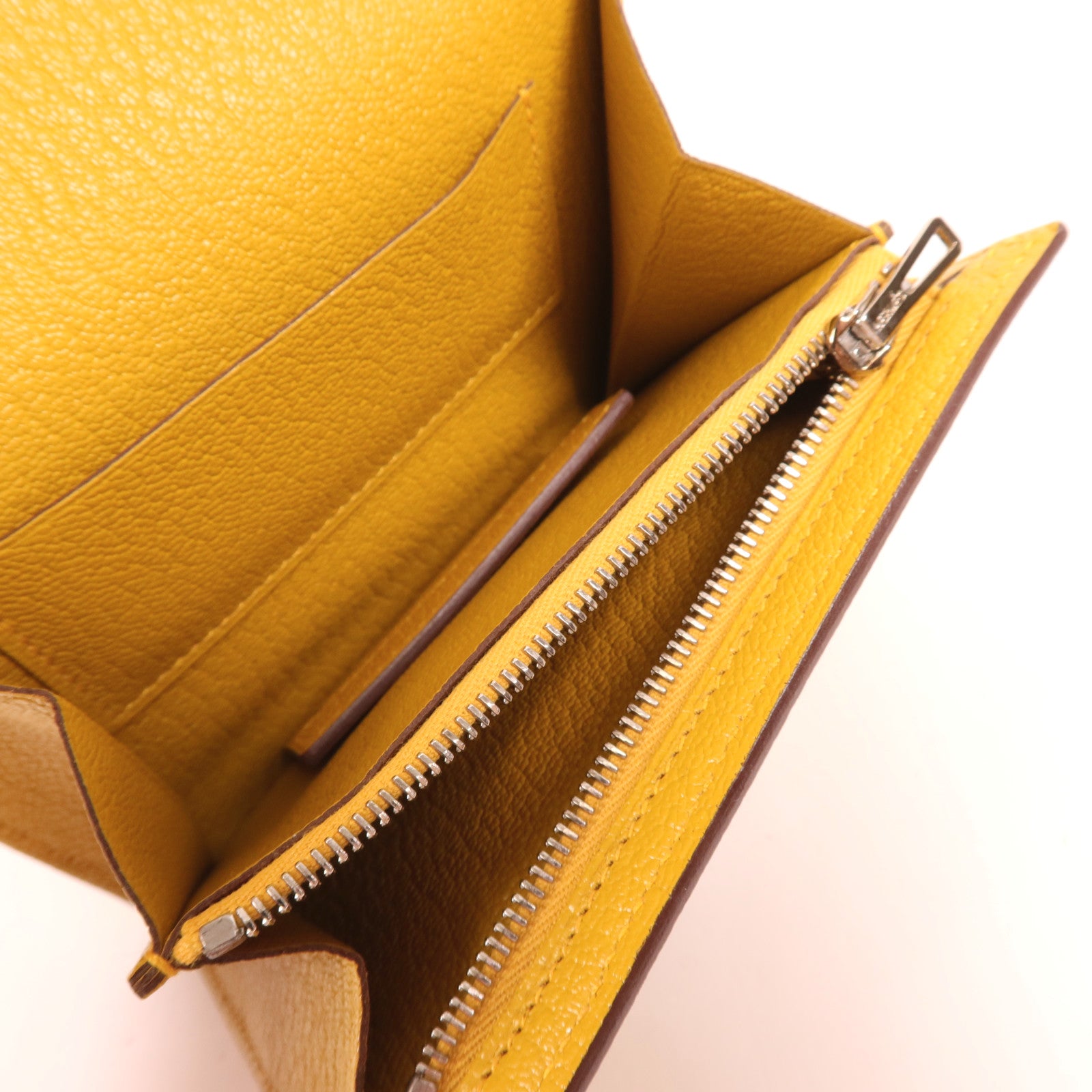 HERMES Chevre皮革Cinhetic To Go銀扣肩背袋Jaune Ambre