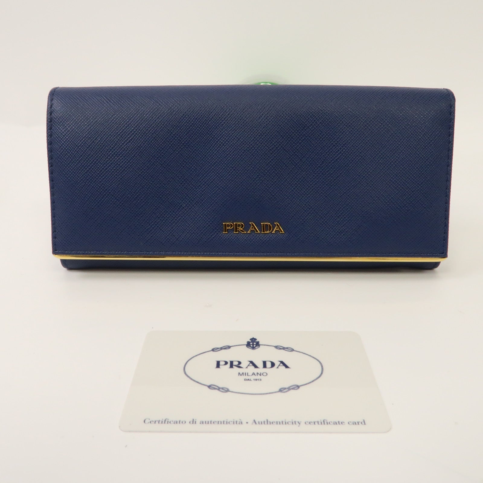 PRADA 【激減優惠】牛皮皮革Long Wallet金扣長錢包藍色