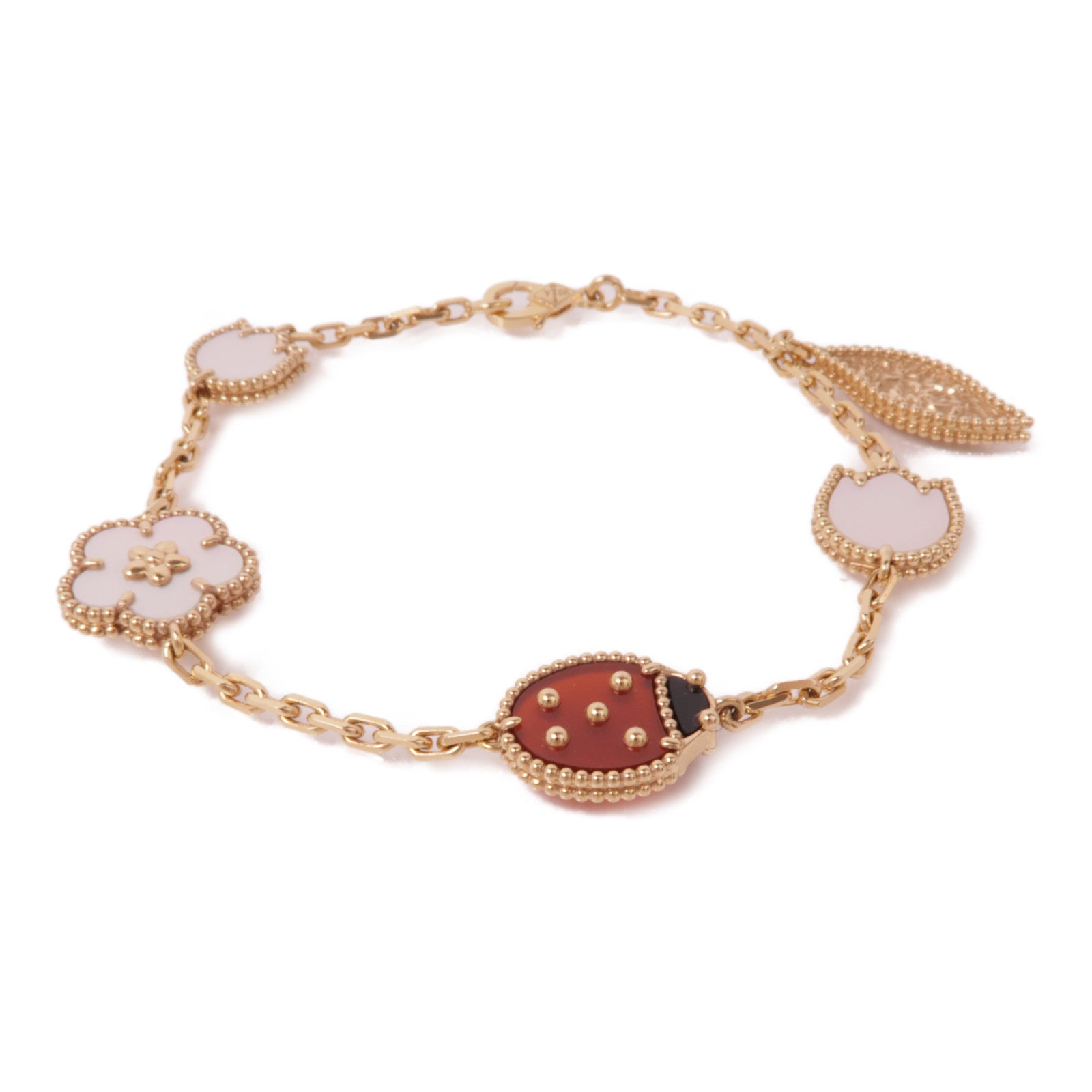 Van Cleef & Arpels 18K玫瑰金Lucky Spring Bracelet紅玉髓/珍珠母手鏈