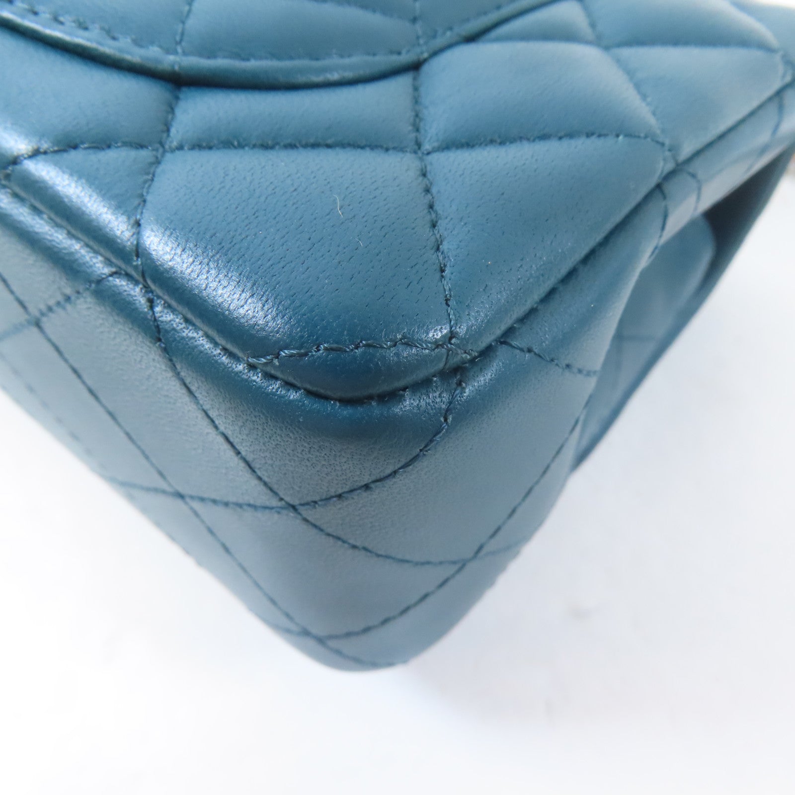 CHANEL 【激減優惠】菱格牛皮皮革Classic Mini Flap Bag銀扣鏈帶肩背袋綠色