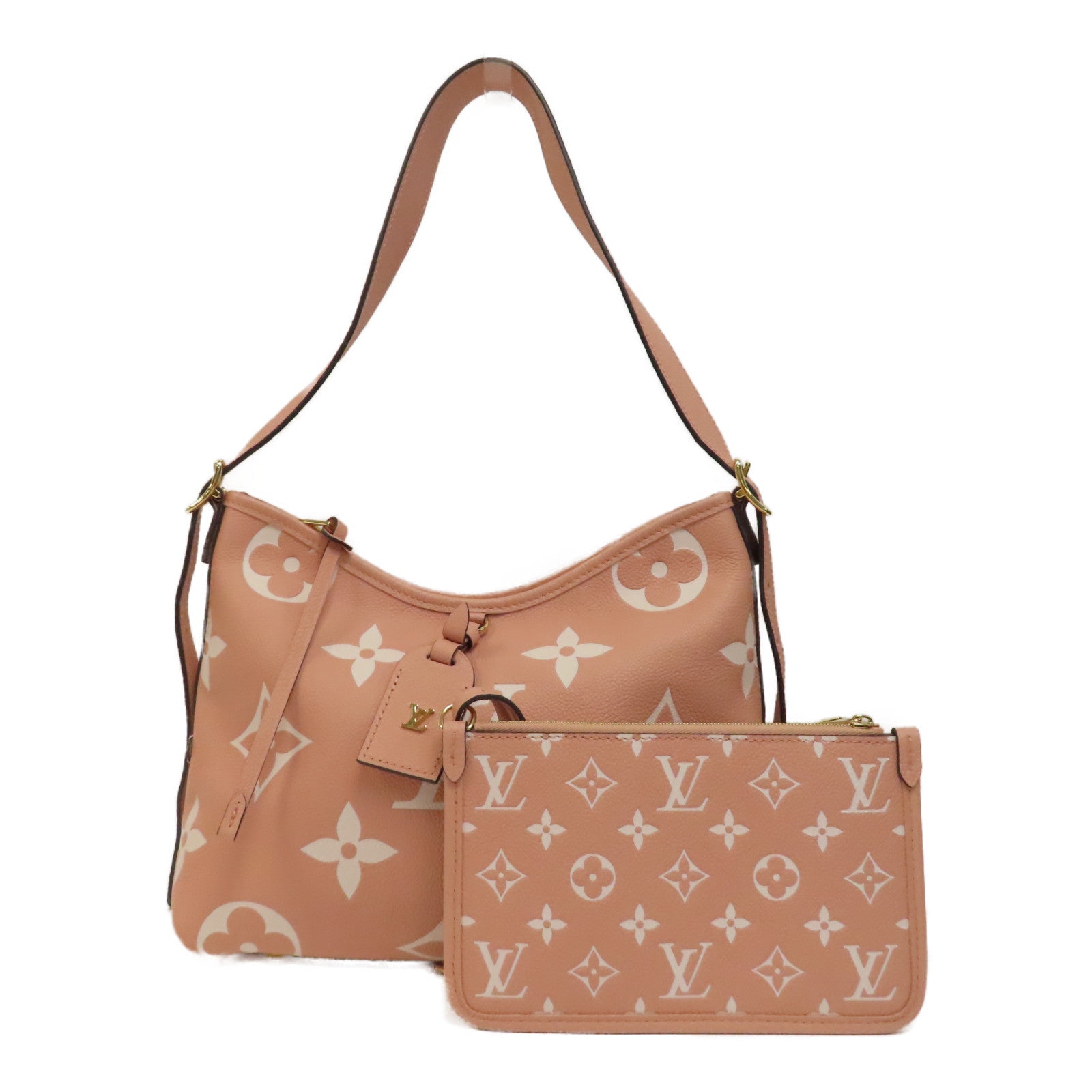 LOUIS VUITTON Monogram Empreinte Carryall Zip金扣肩背袋粉紅色