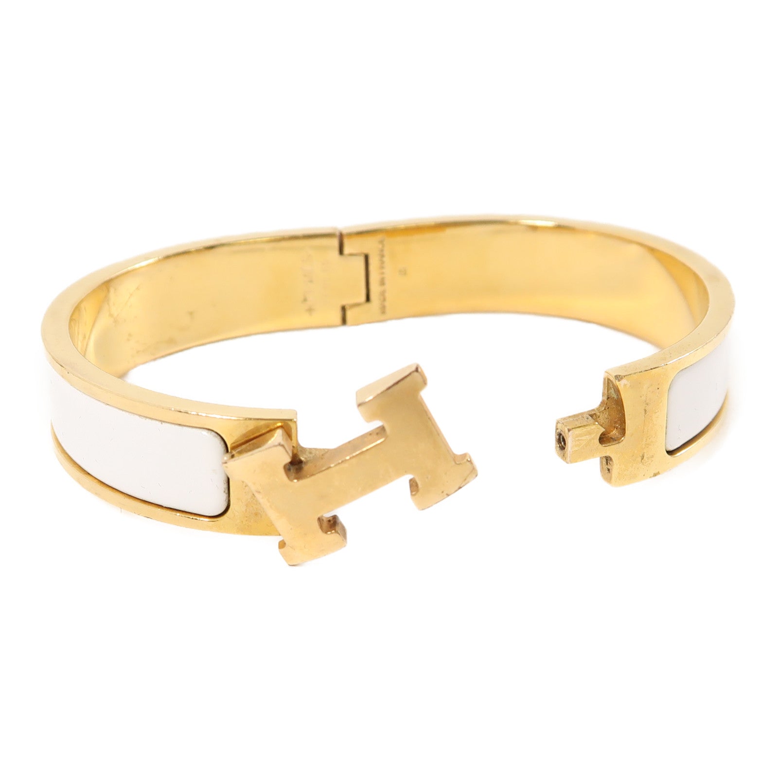 HERMES 金屬H Bangle手鐲金色/白色