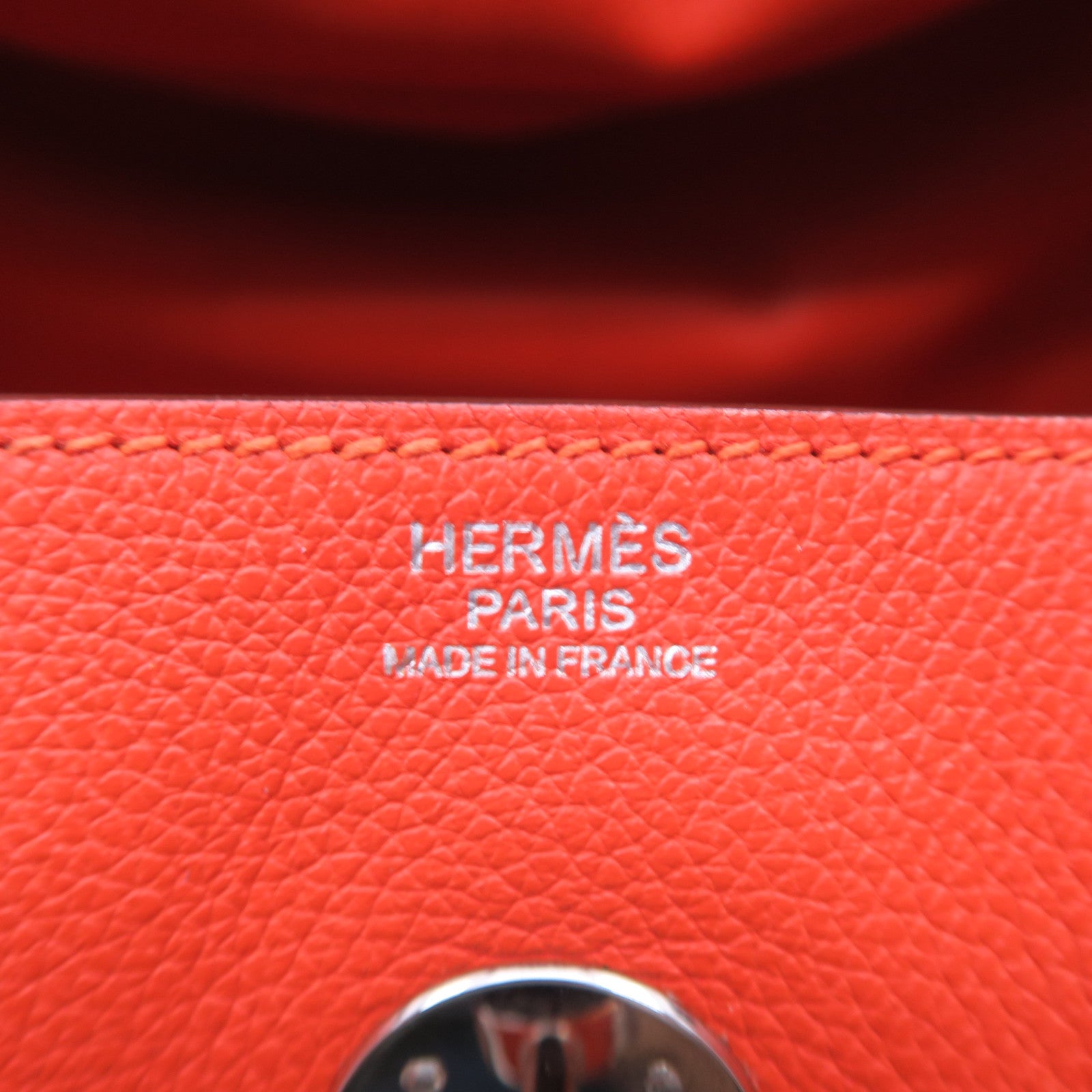 HERMES 【清倉大減價】Evercolor皮革Lindy 30銀扣手挽肩背兩用袋火焰橘