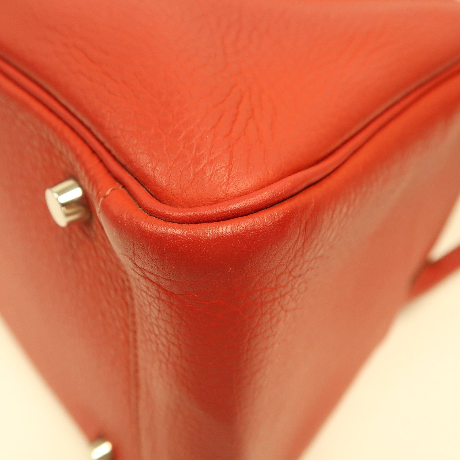 HERMES 【激減優惠】Clemence皮革Lindy 30銀扣手挽肩背兩用袋胭脂紅色