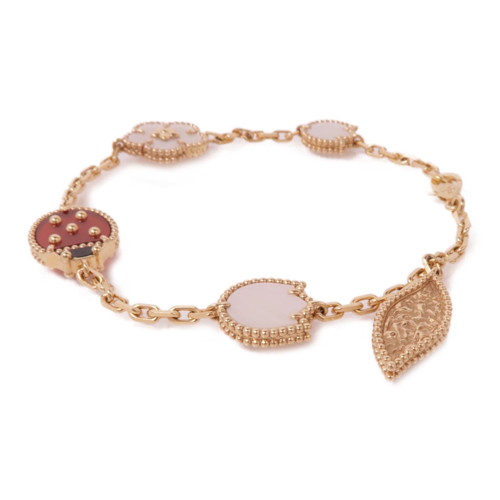 Van Cleef & Arpels 18K玫瑰金Lucky Spring Bracelet紅玉髓/珍珠母手鏈