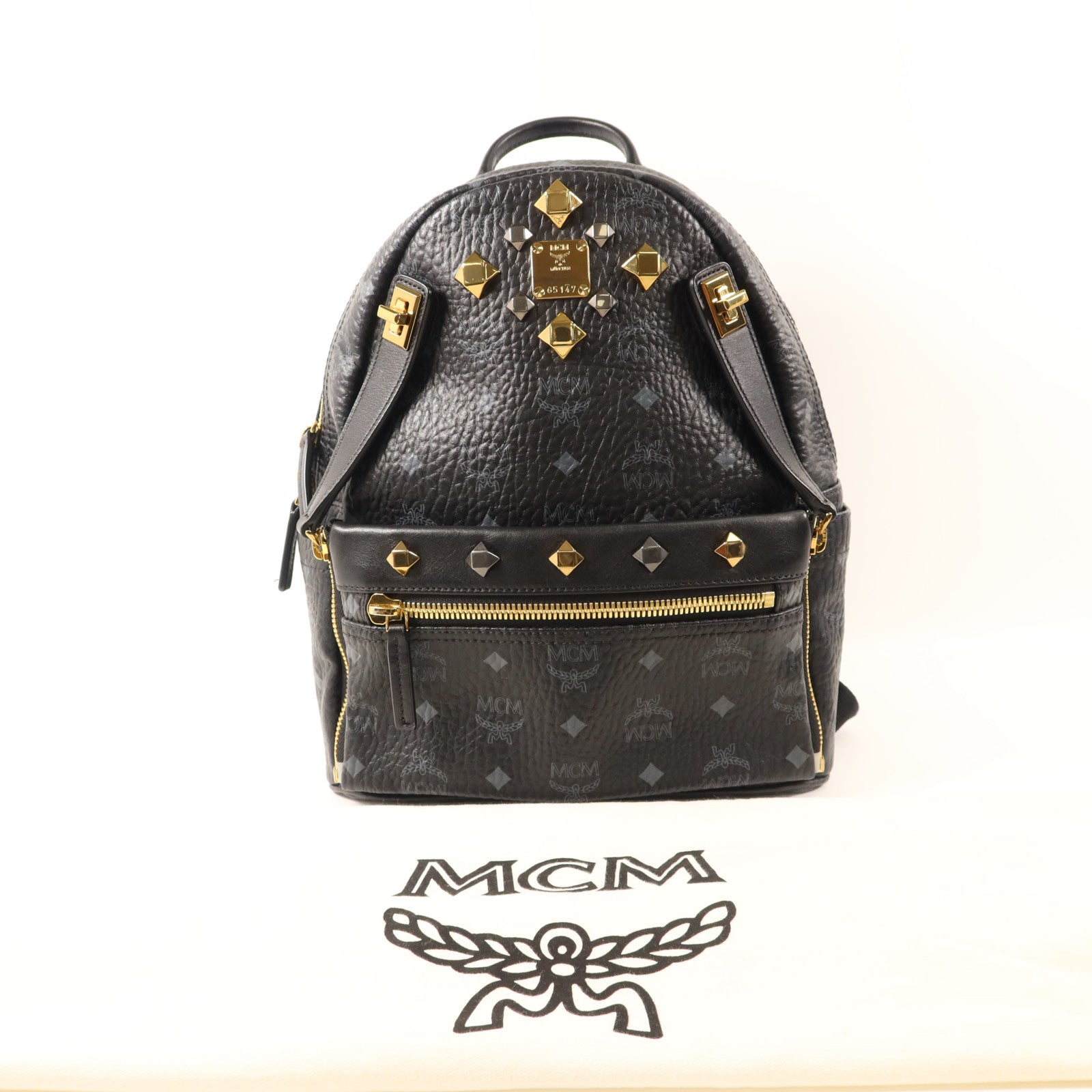 MCM 牛皮皮革Backpack金扣背包