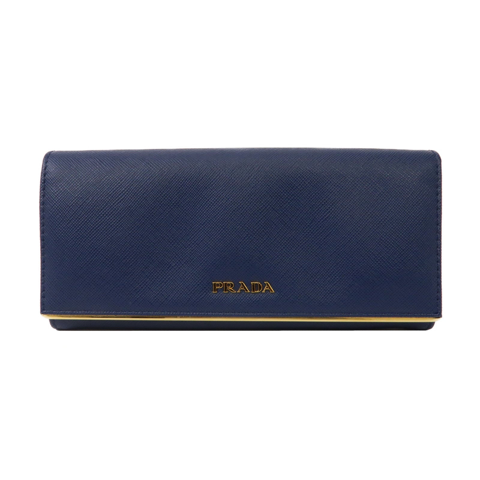 PRADA 【激減優惠】牛皮皮革Long Wallet金扣長錢包藍色
